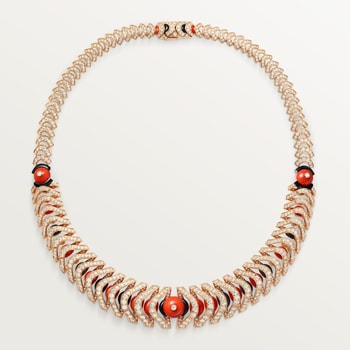 Géometrie & Contrastes necklace, coral, paved Géometrie & Contrastes necklace, coral, paved