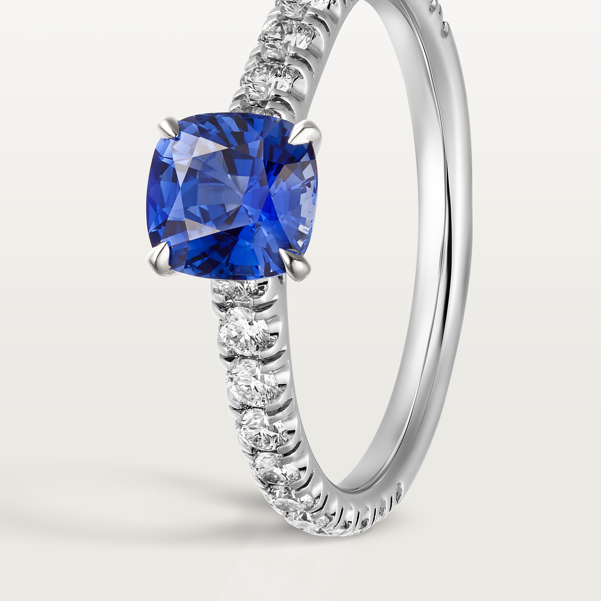 1895 solitaire, cushion-cut sapphire, paved , image 6