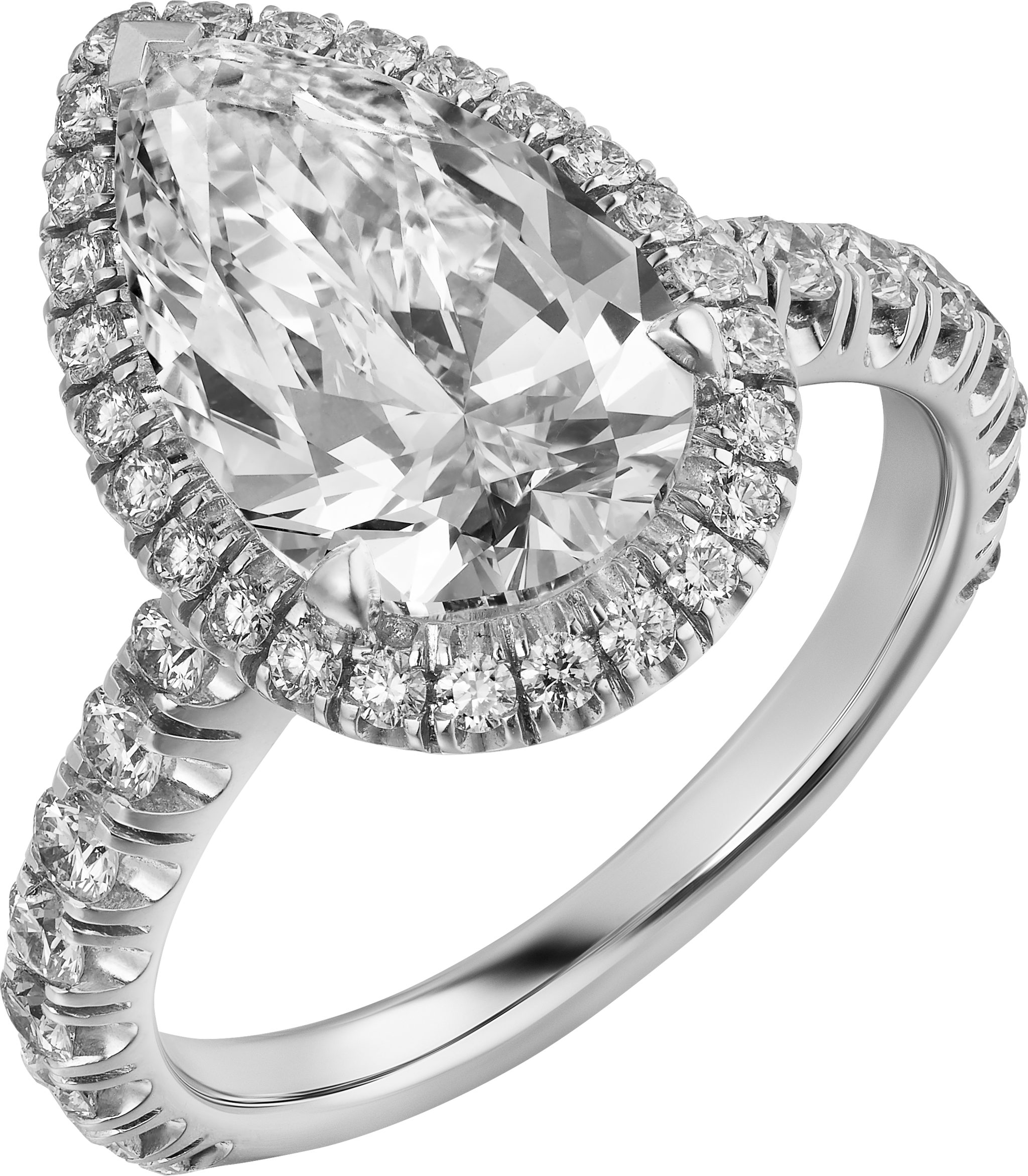 خاتم سوليتير "كارتييه دِستينيه"، ماسة بشكل الكمثرى، مرصوف 