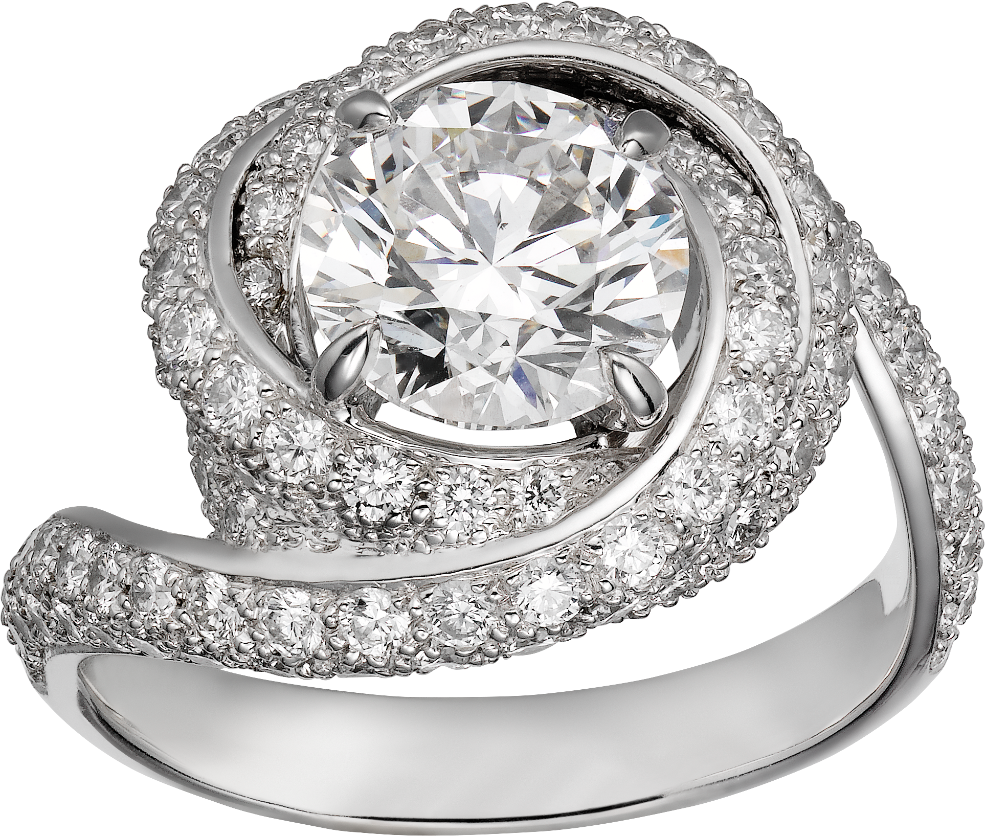Trinity Ruban solitaire, brilliant-cut diamond, paved 