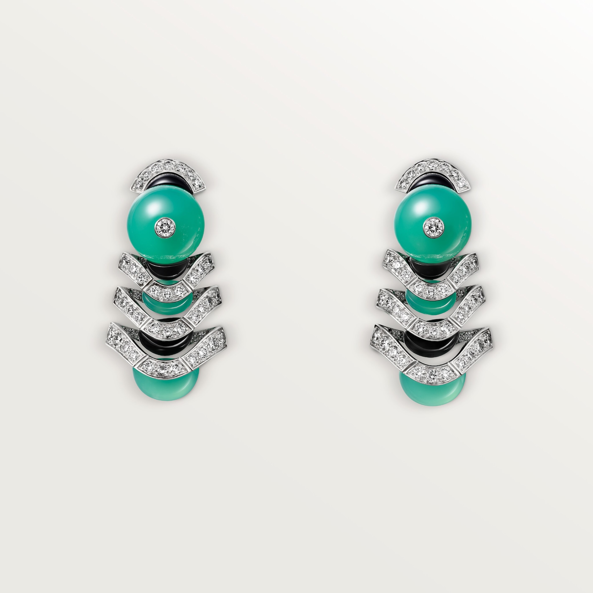 G&eacute;ometrie & Contrastes earrings, chrysoprase, paved