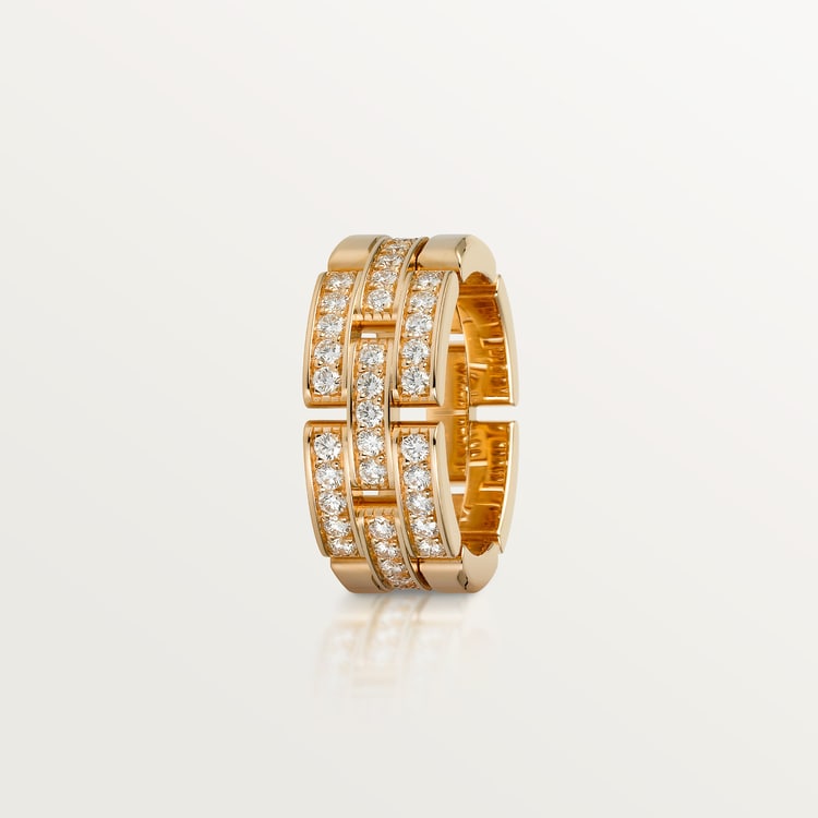 CRB4095300 Maillon Panthere ring 3 half diamond paved rows Pink gold diamonds Cartier
