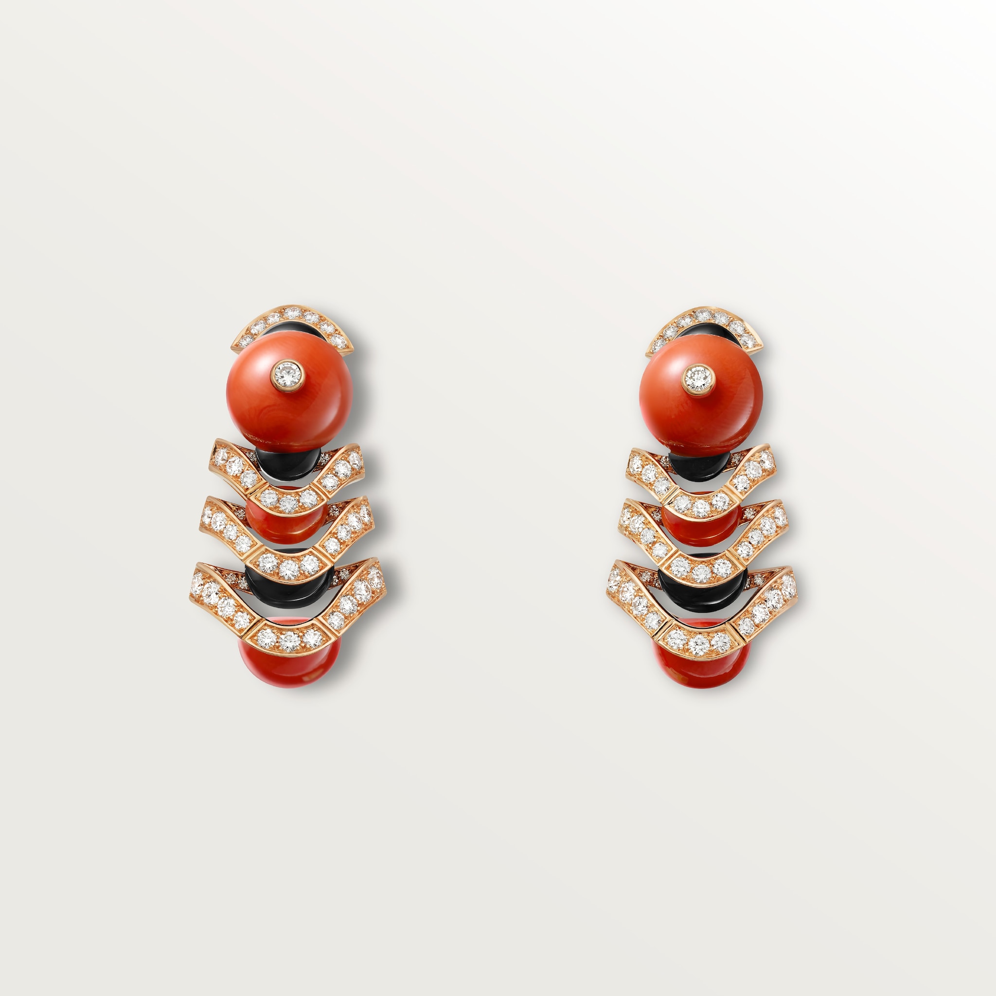G&eacute;ometrie & Contrastes earrings, coral, paved