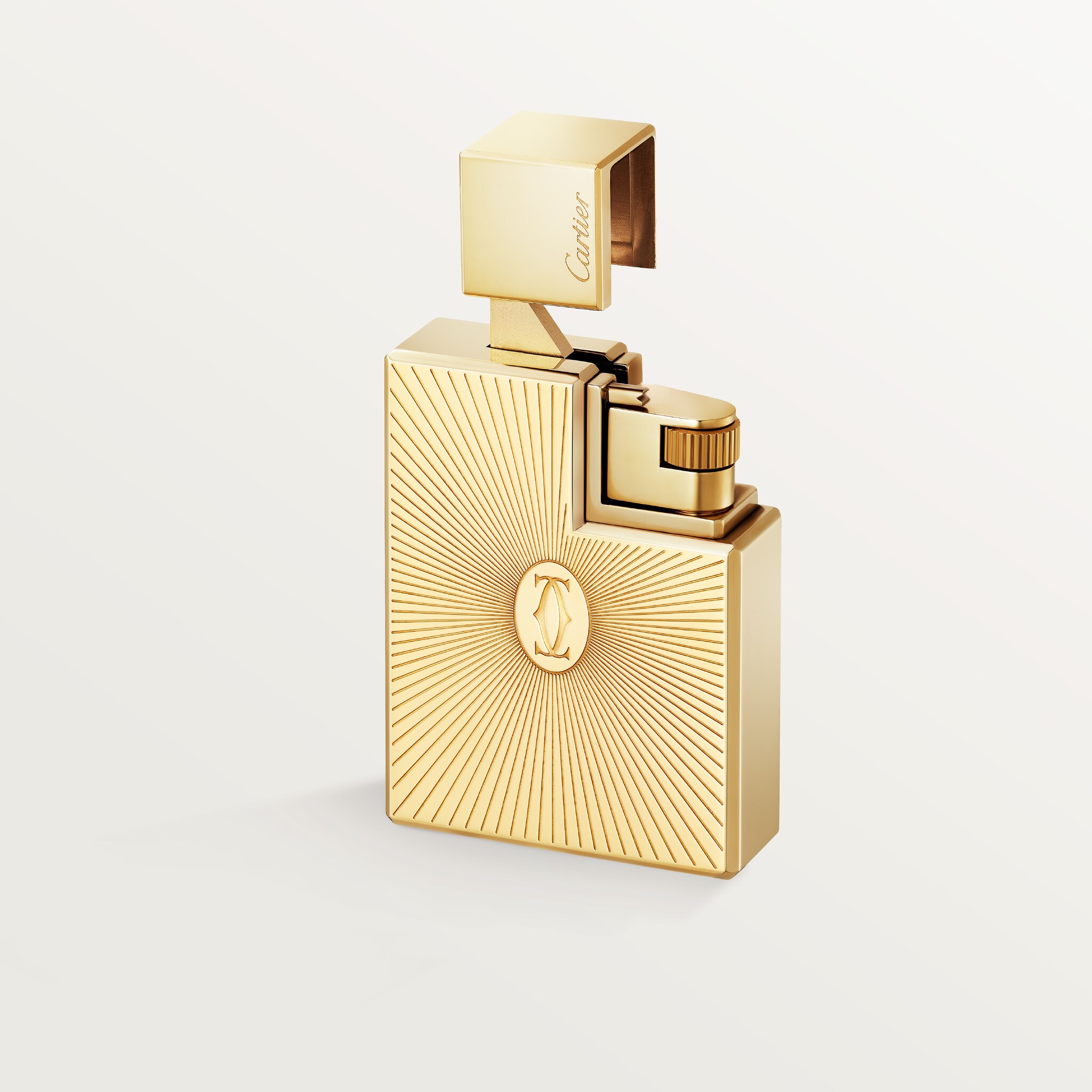 Double C de Cartier logo square lighter with Sunray motif in yellow-gold finish, image 5