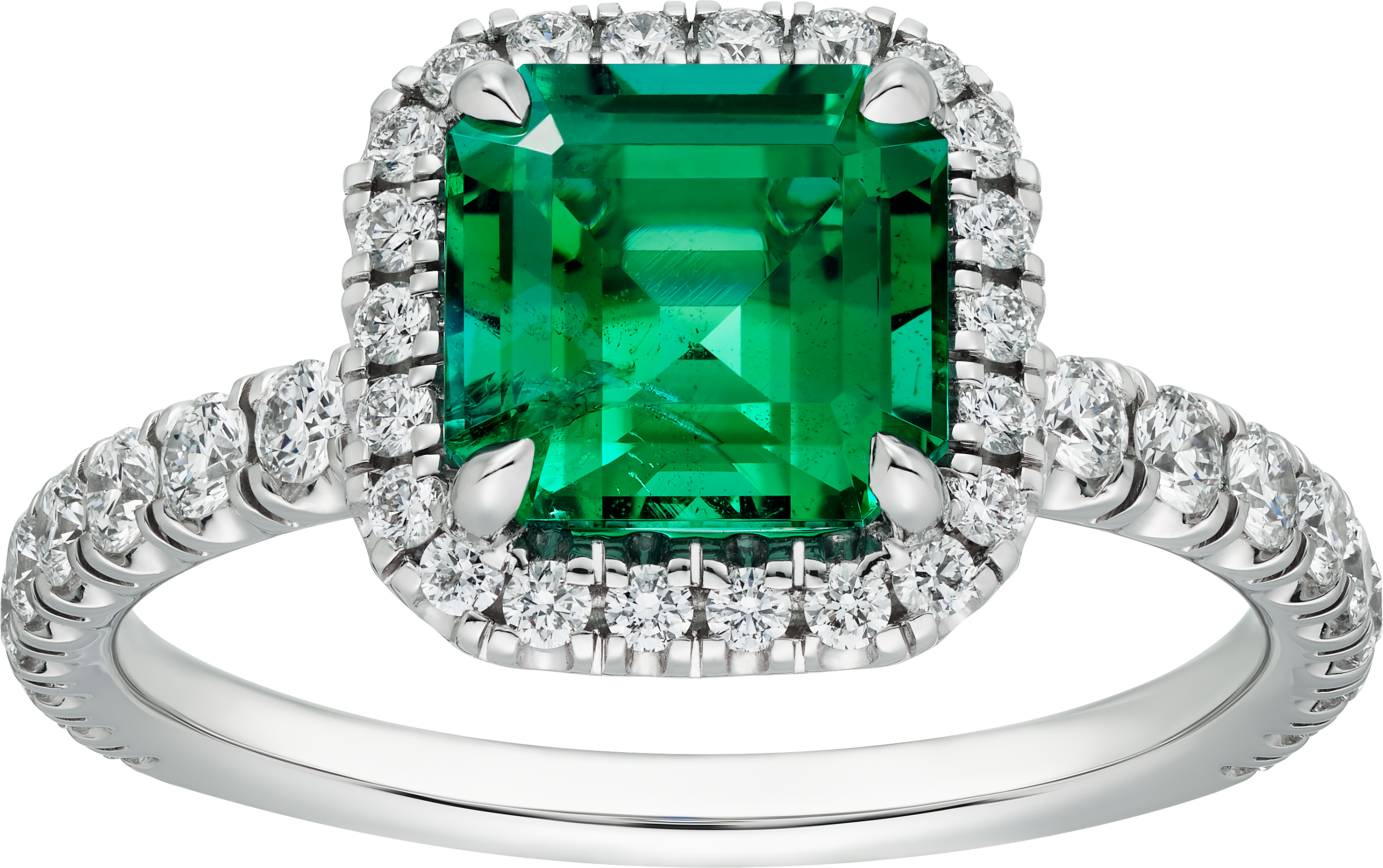 Cartier Destin&eacute;e solitaire, emerald-cut emerald, paved 