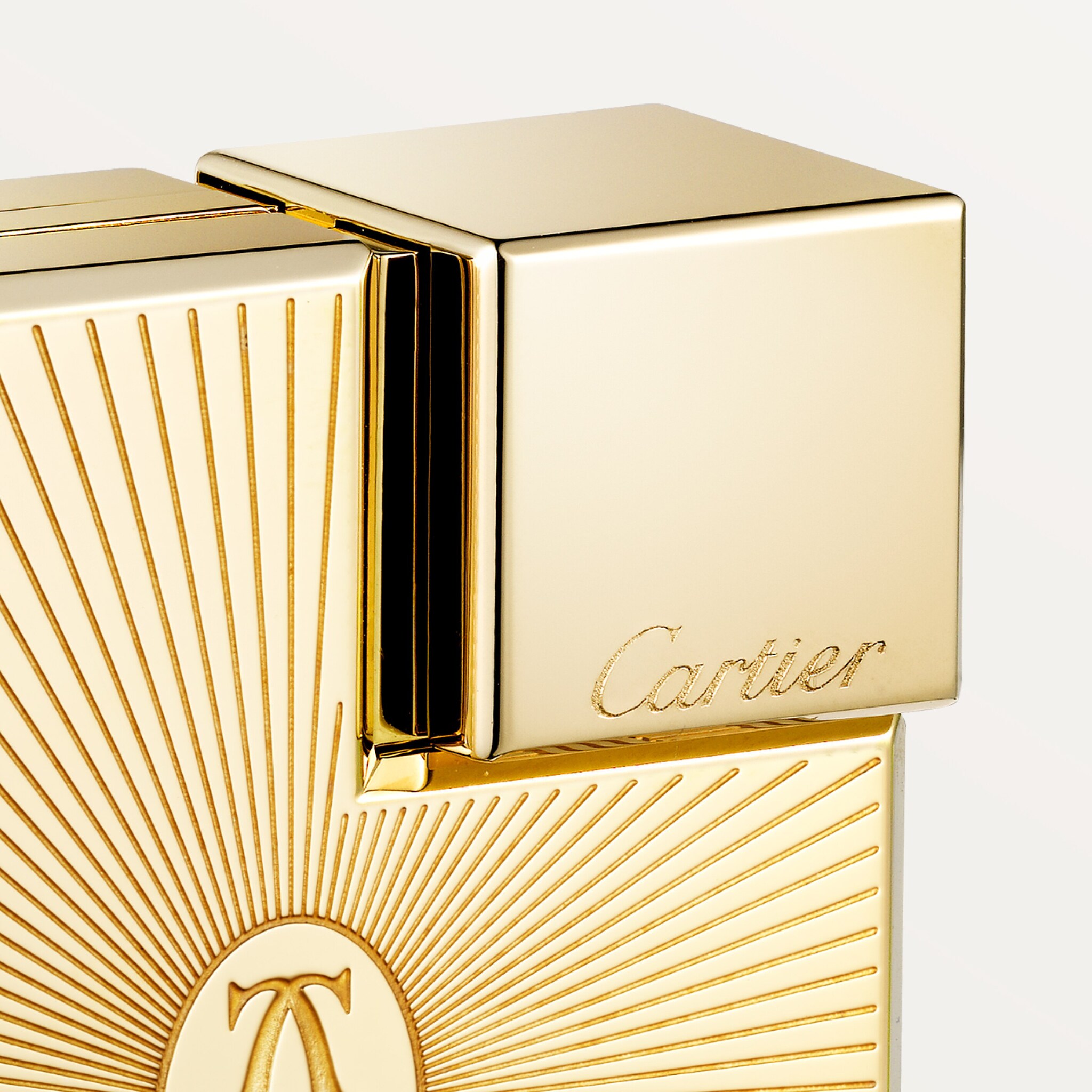 Double C de Cartier logo square lighter with Sunray motif in yellow-gold finish, image 6