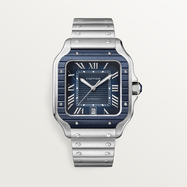 Cartier santos blue dial deals