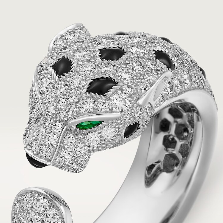 CRN4767800 Panth re de Cartier ring White gold emeralds onyx