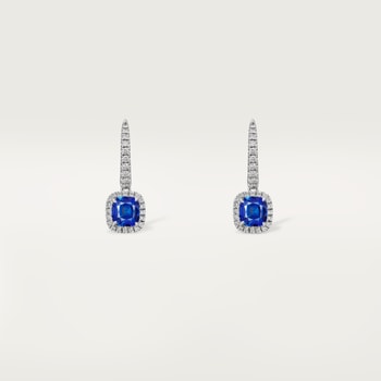 Cartier Destinée sleeper earrings, 2 cushion-cut sapphires, paved Cartier Destinée sleeper earrings, 2 cushion-cut sapphires, paved