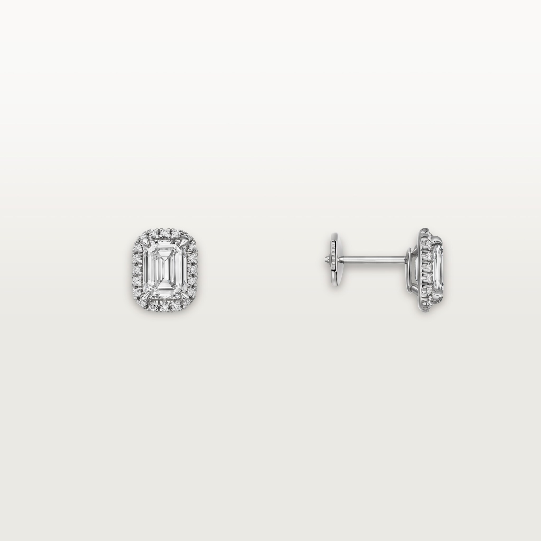 Cartier Destin&eacute;e stud earrings, 2 emerald-cut diamonds, paved