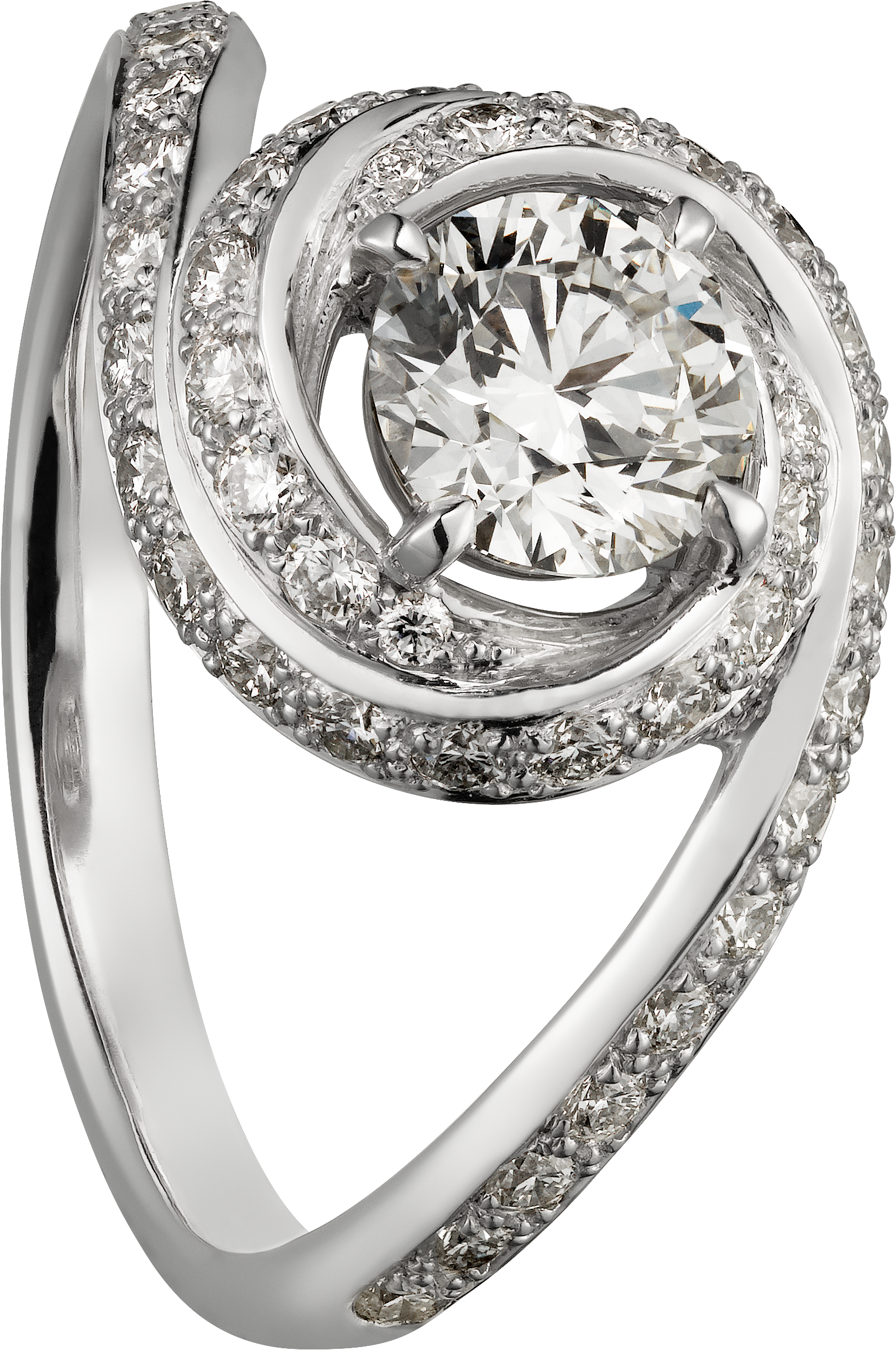 Trinity Ruban solitaire, brilliant-cut diamond, paved 