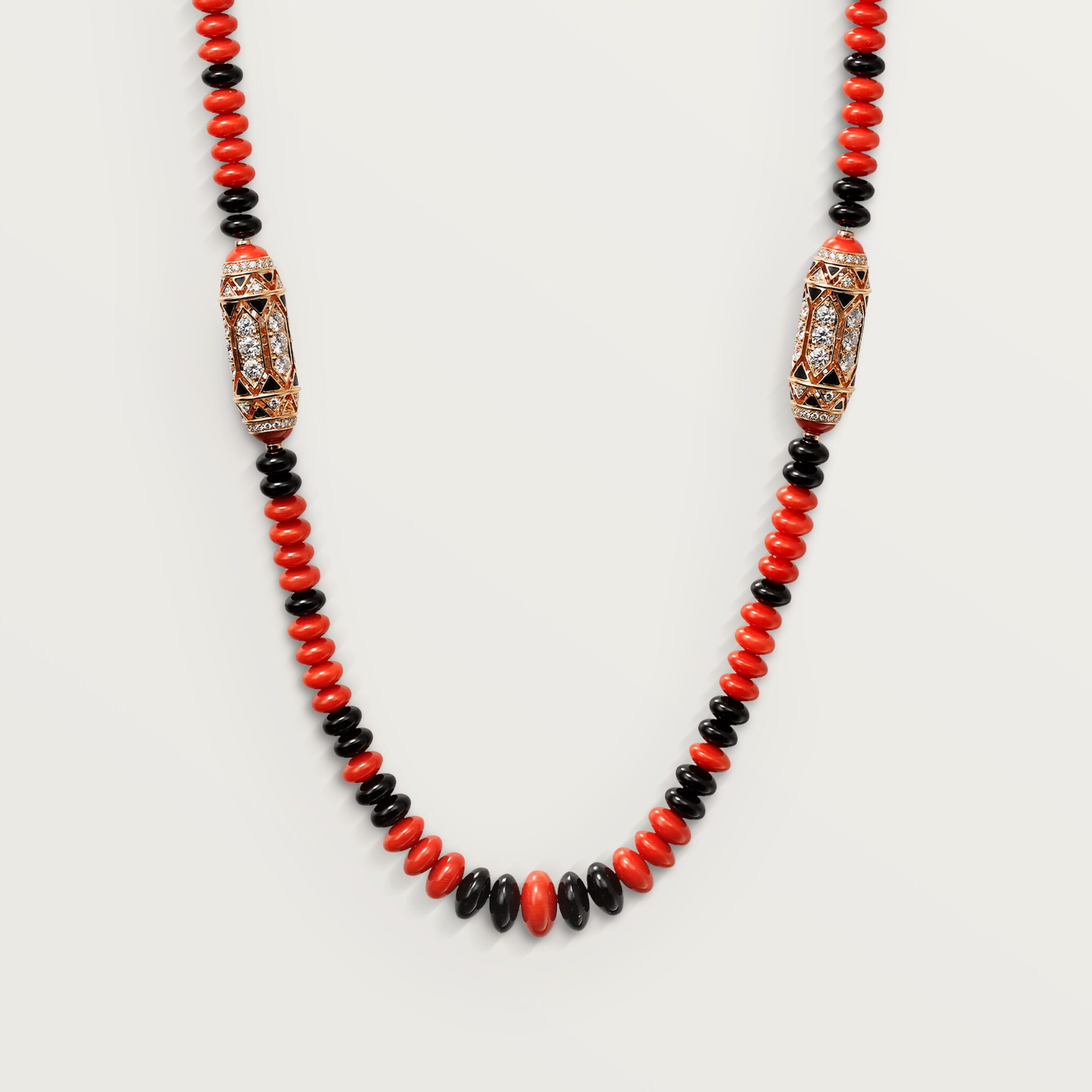 Collier G&eacute;ometrie & Contrastes, corail, pav&eacute;