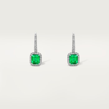 Cartier Destinée sleeper earrings, 2 emerald-cut emeralds, paved Cartier Destinée sleeper earrings, 2 emerald-cut emeralds, paved
