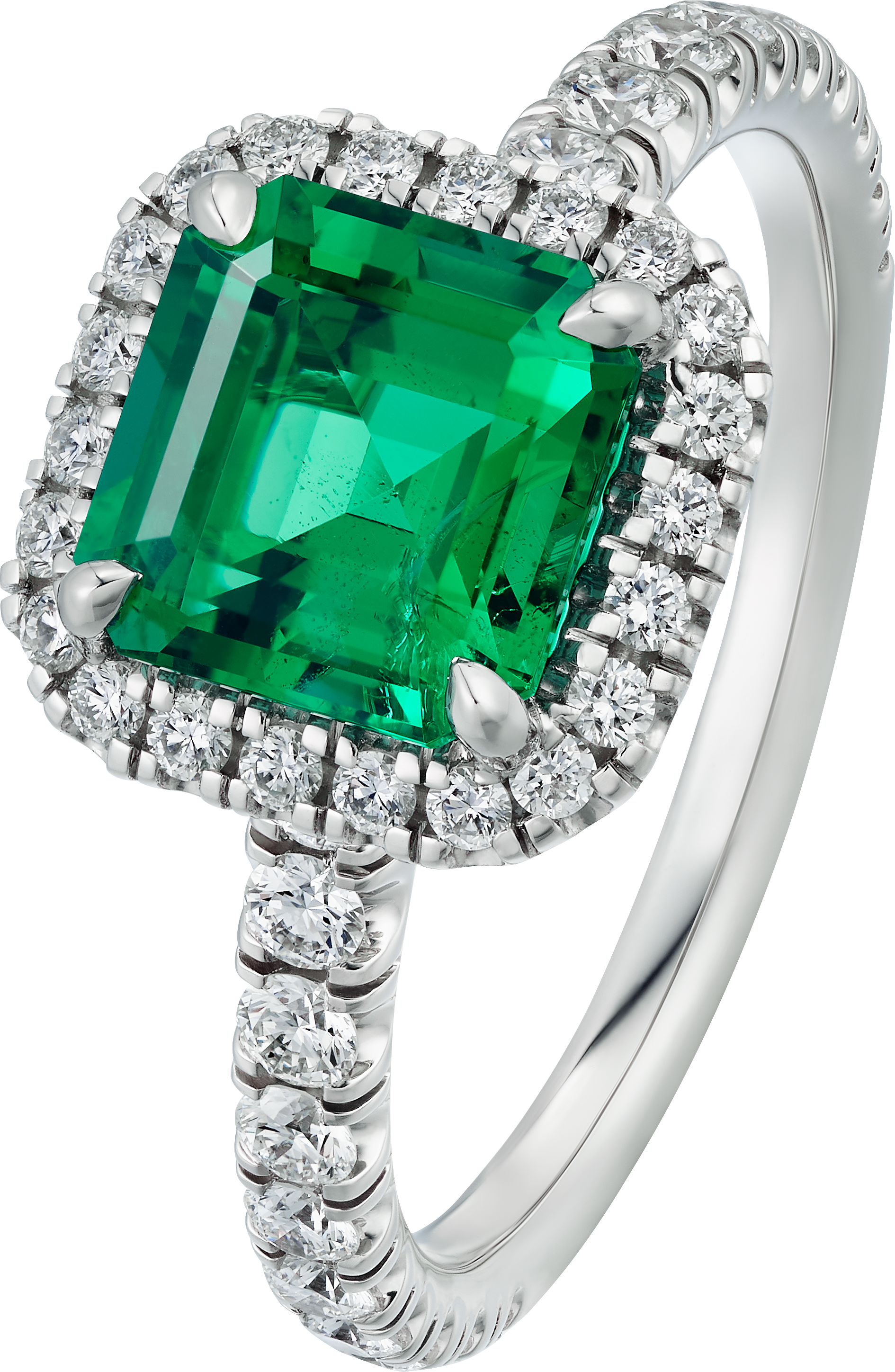 Cartier Destin&eacute;e solitaire, emerald-cut emerald, paved 