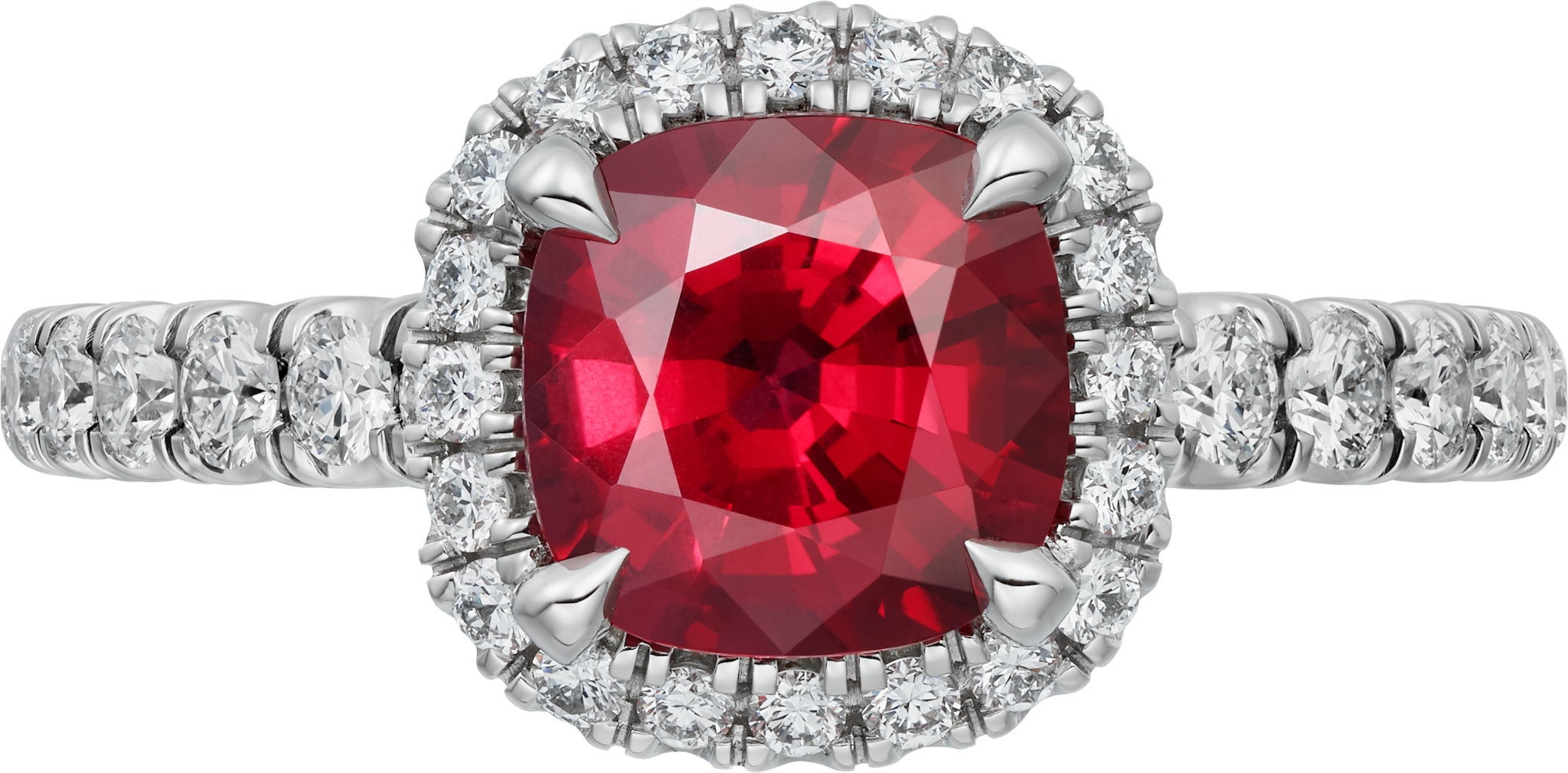 Cartier Destin&eacute;e solitaire, cushion-cut ruby, paved 