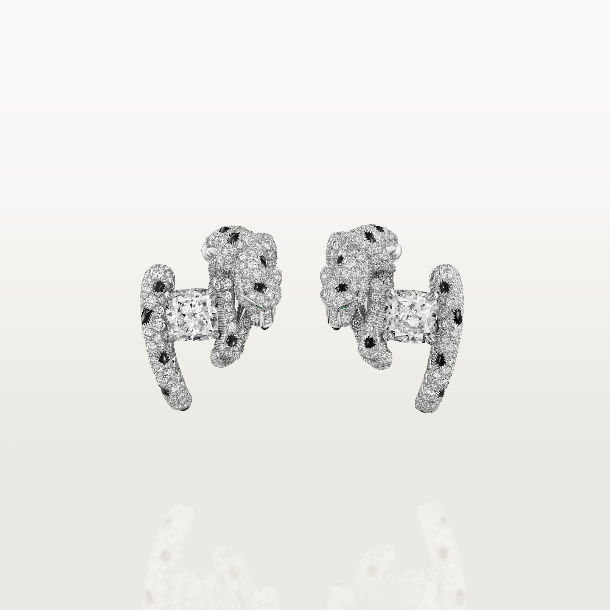 Panth&egrave;re de Cartier earrings, cushion-cut diamond, paved