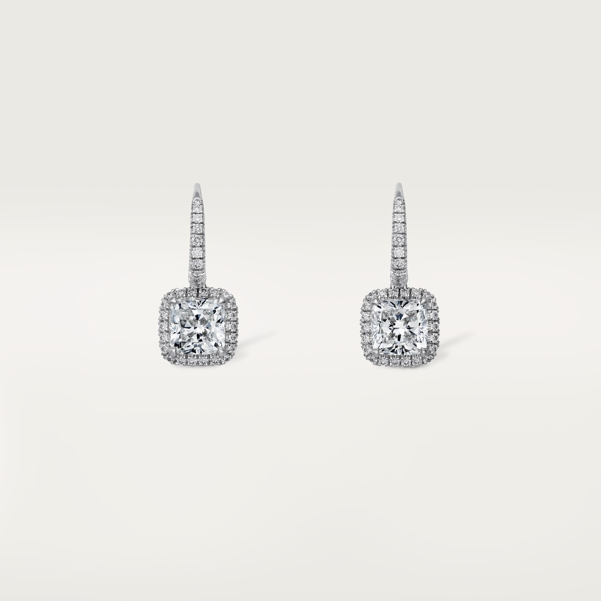 Cartier Destin&eacute;e sleeper earrings, 2 cushion-cut diamonds, paved