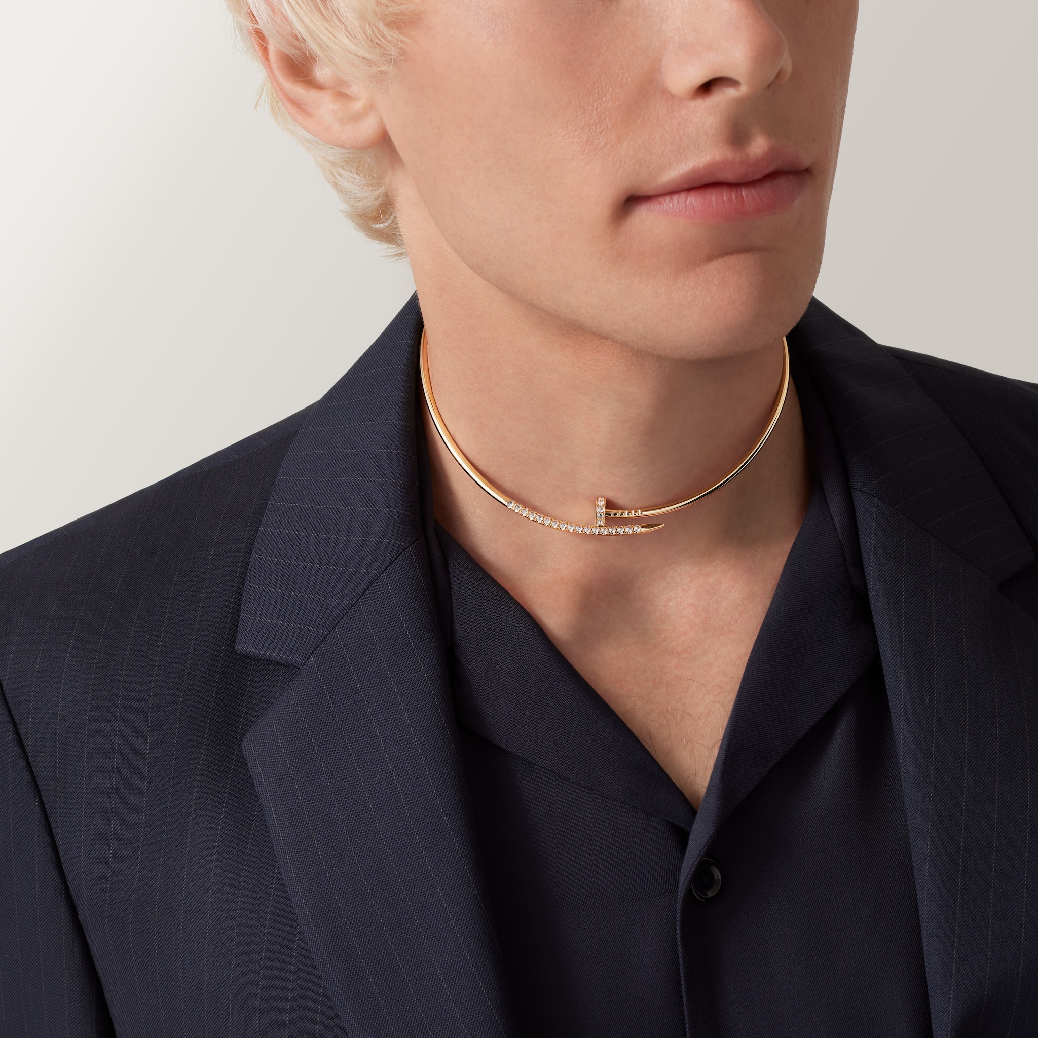 Juste un Clou torque necklace, small model, reverse-set diamonds