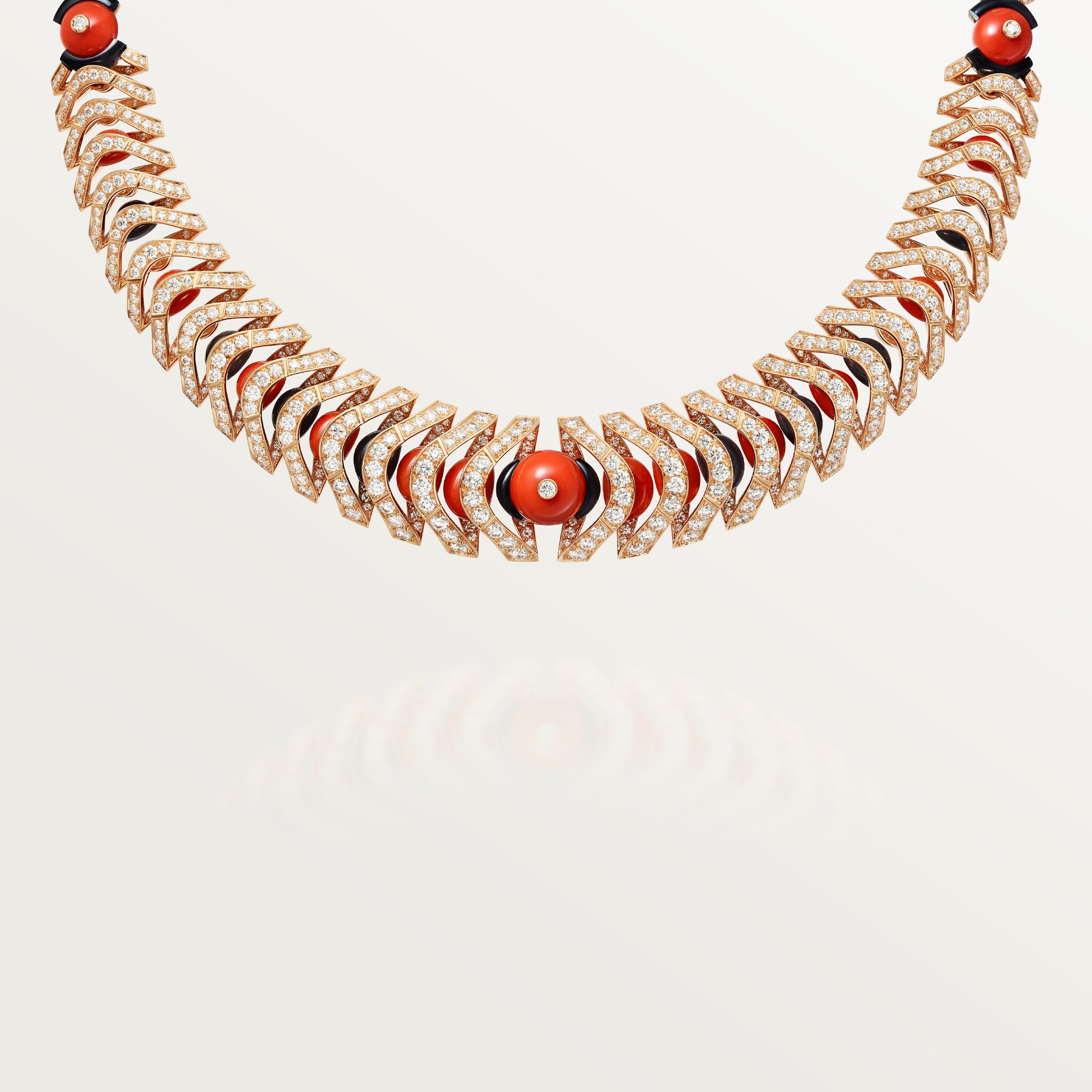 G&eacute;ometrie & Contrastes necklace, coral, paved, image 6