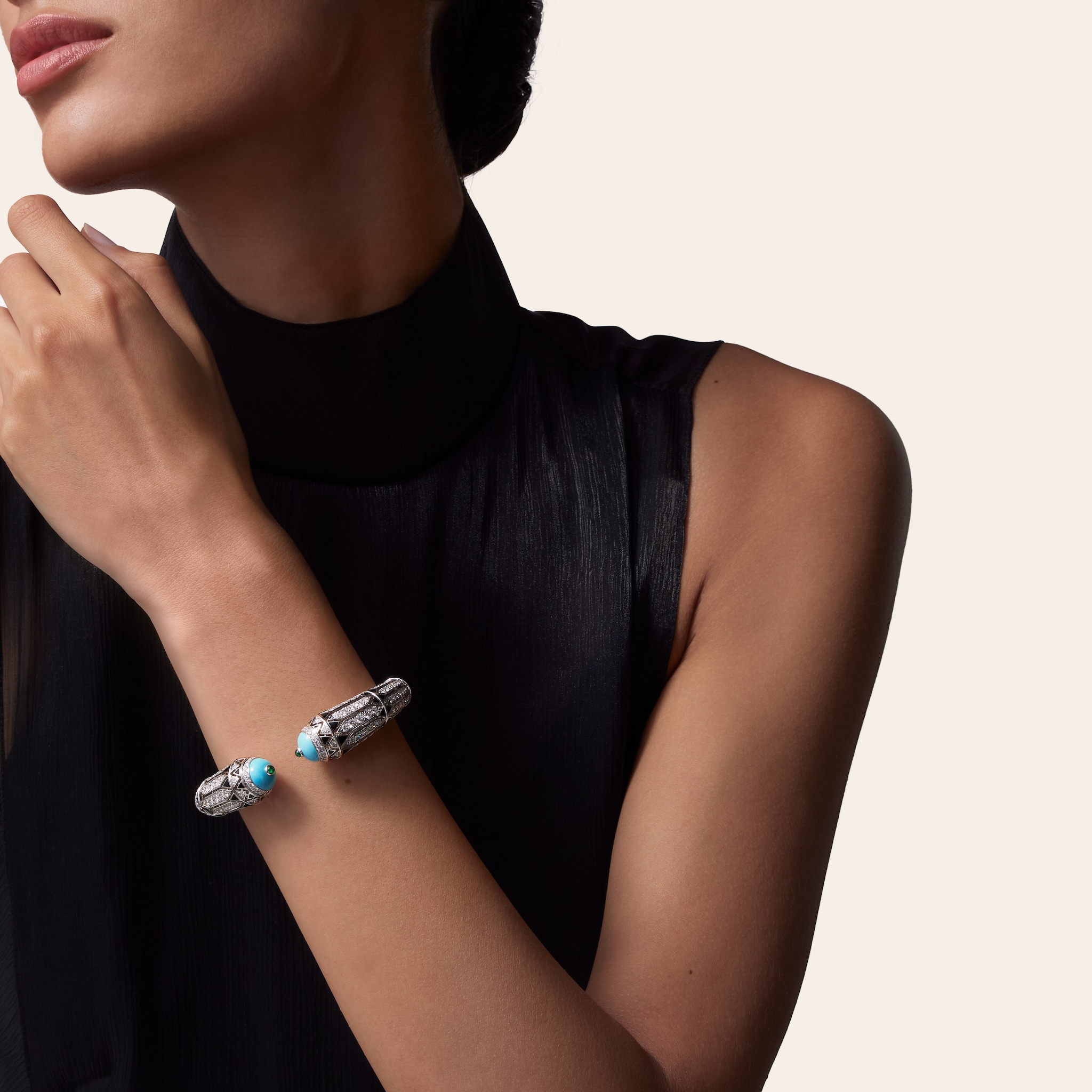 G&eacute;ometrie & Contrastes bracelet, turquoise, paved