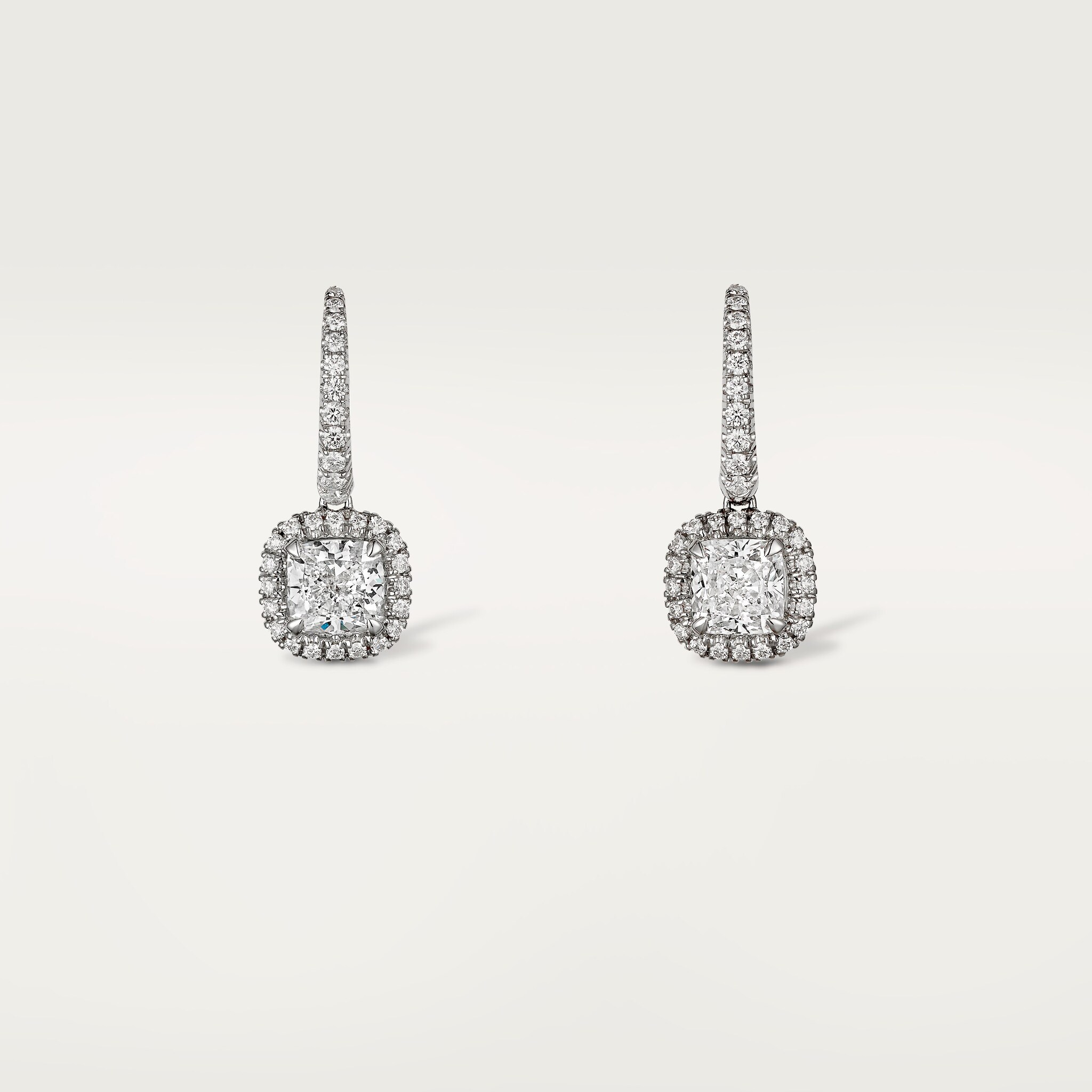 Cartier Destin&eacute;e sleeper earrings, 2 cushion-cut diamonds, paved