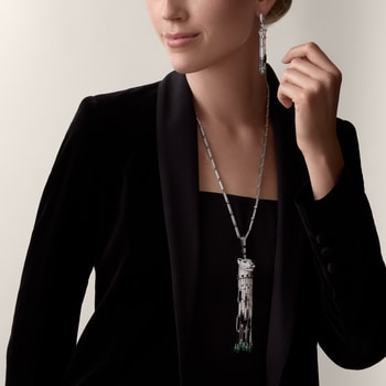 Panthère de Cartier long necklace, emerald, multi-wear, large model, paved  Panthère de Cartier long necklace, emerald, multi-wear, large model, paved