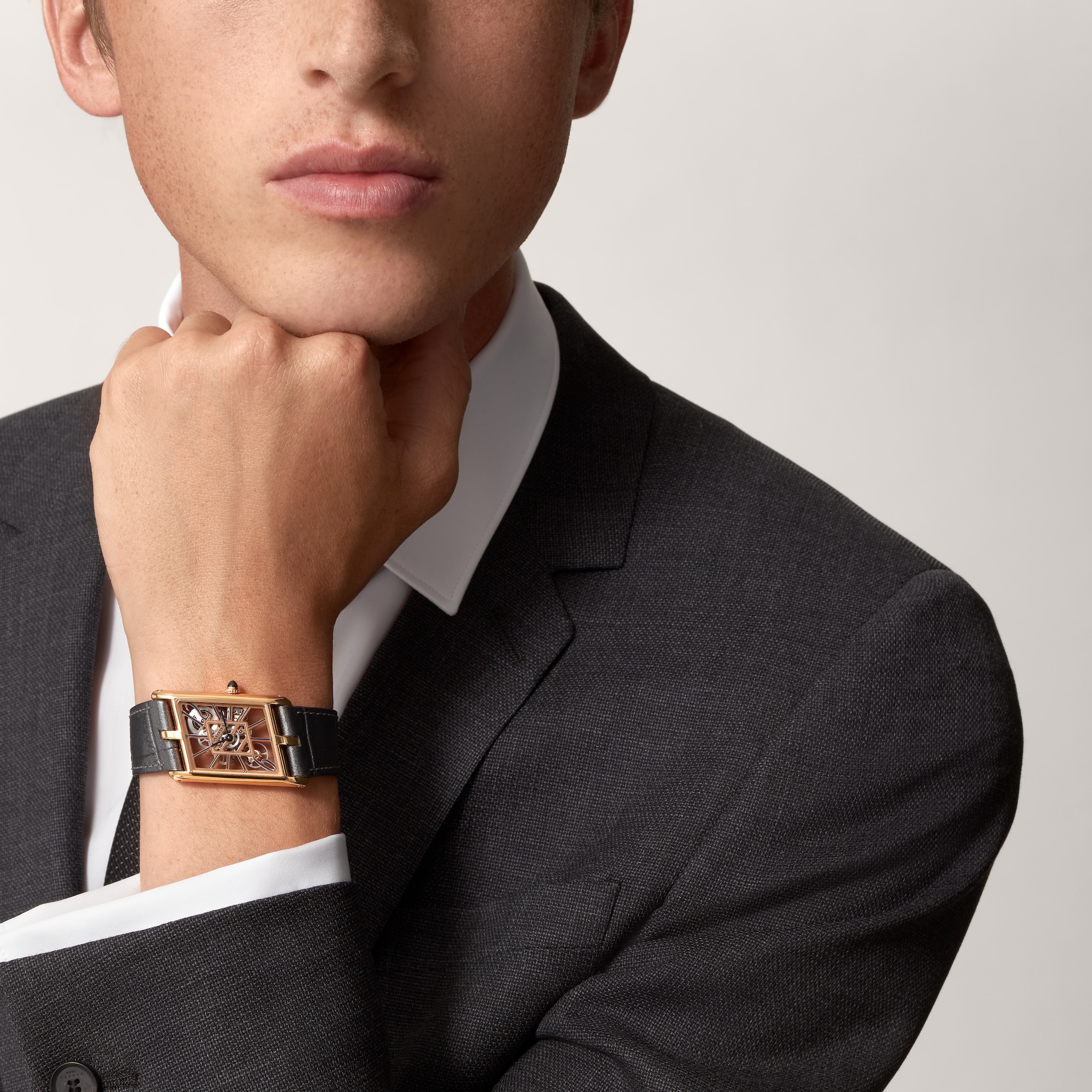 Tank Asym&eacute;trique skeleton watch