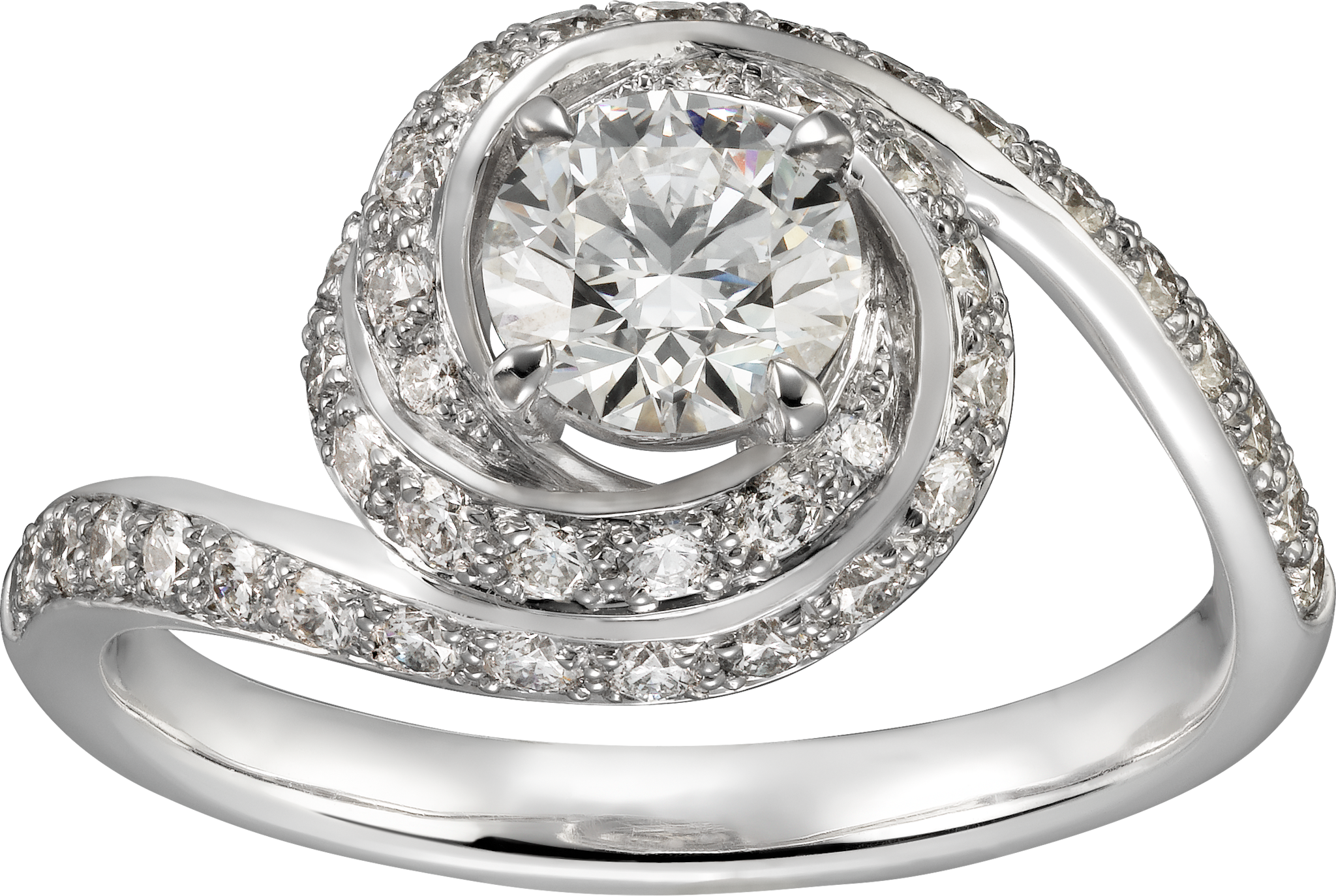 Trinity Ruban solitaire, brilliant-cut diamond, paved 