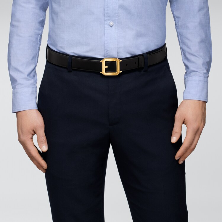 CRL5000596 Santos de Cartier belt Black cowhide golden finish buckle Cartier