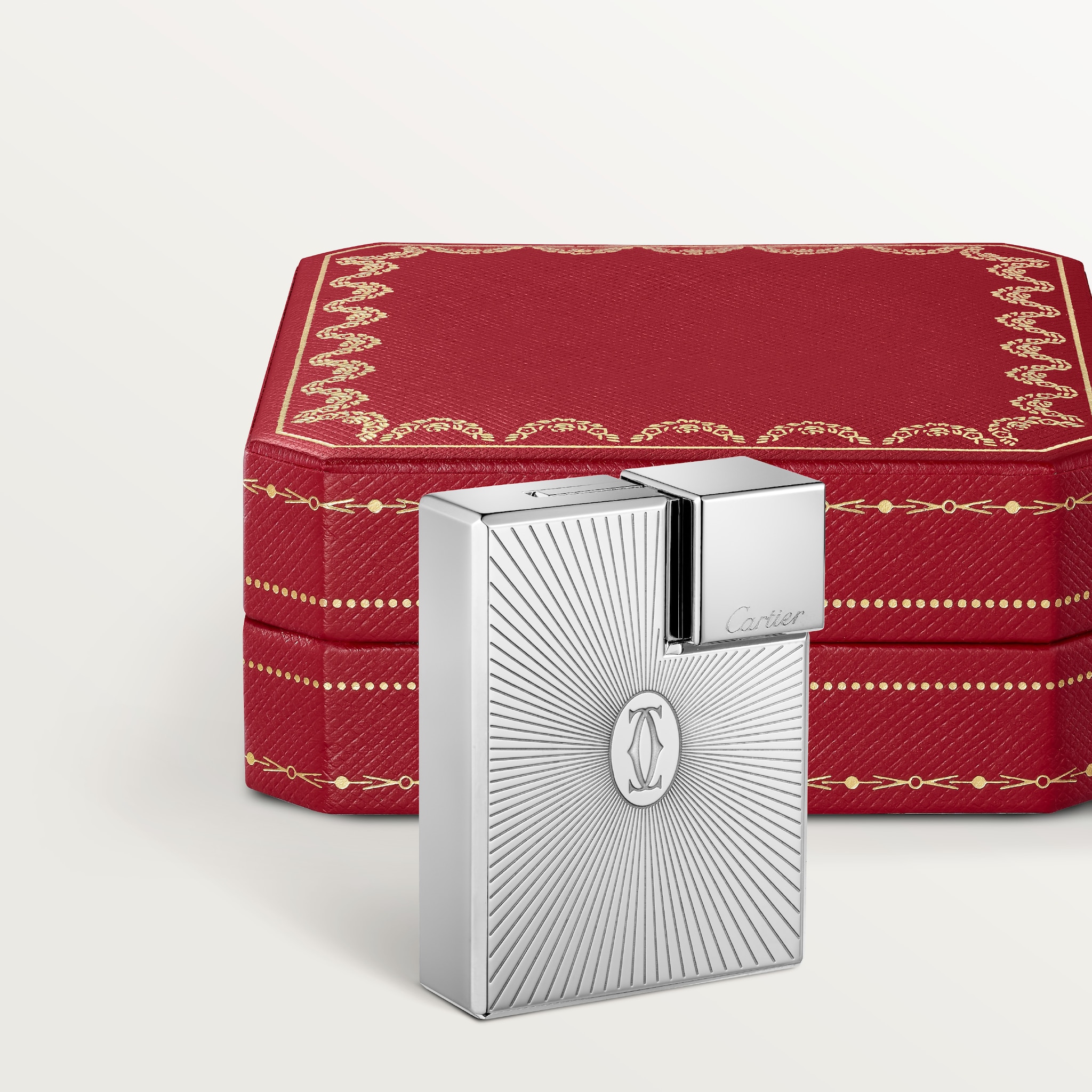 Double C de Cartier logo square lighter with Sunray motif in palladium finish, image 6
