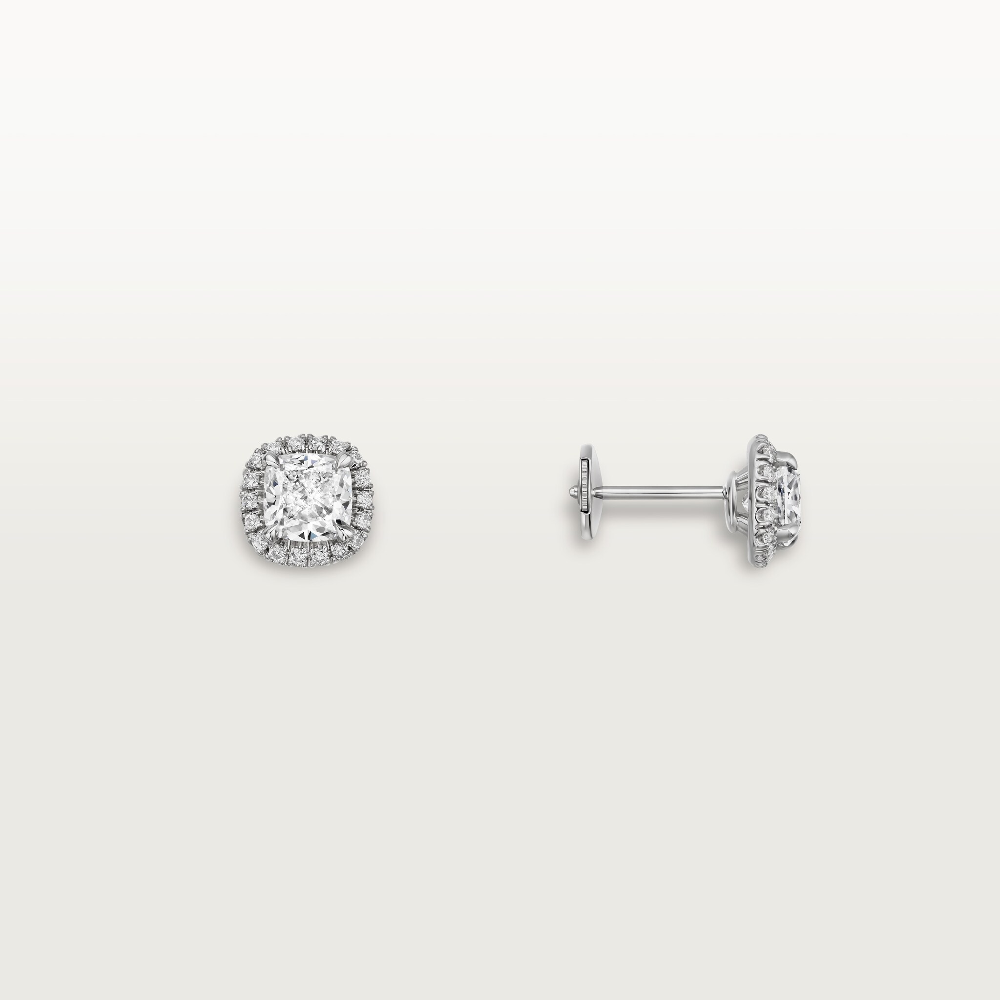 Cartier Destin&eacute;e stud earrings, 2 cushion-cut diamonds, paved, image 3