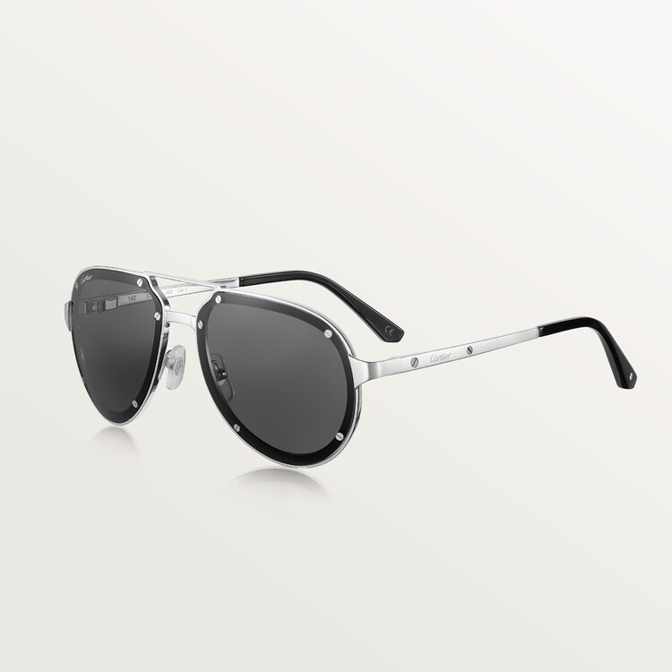 CRESW00431 Santos de Cartier sunglasses Smooth and brushed platinum finish metal gray lenses Cartier