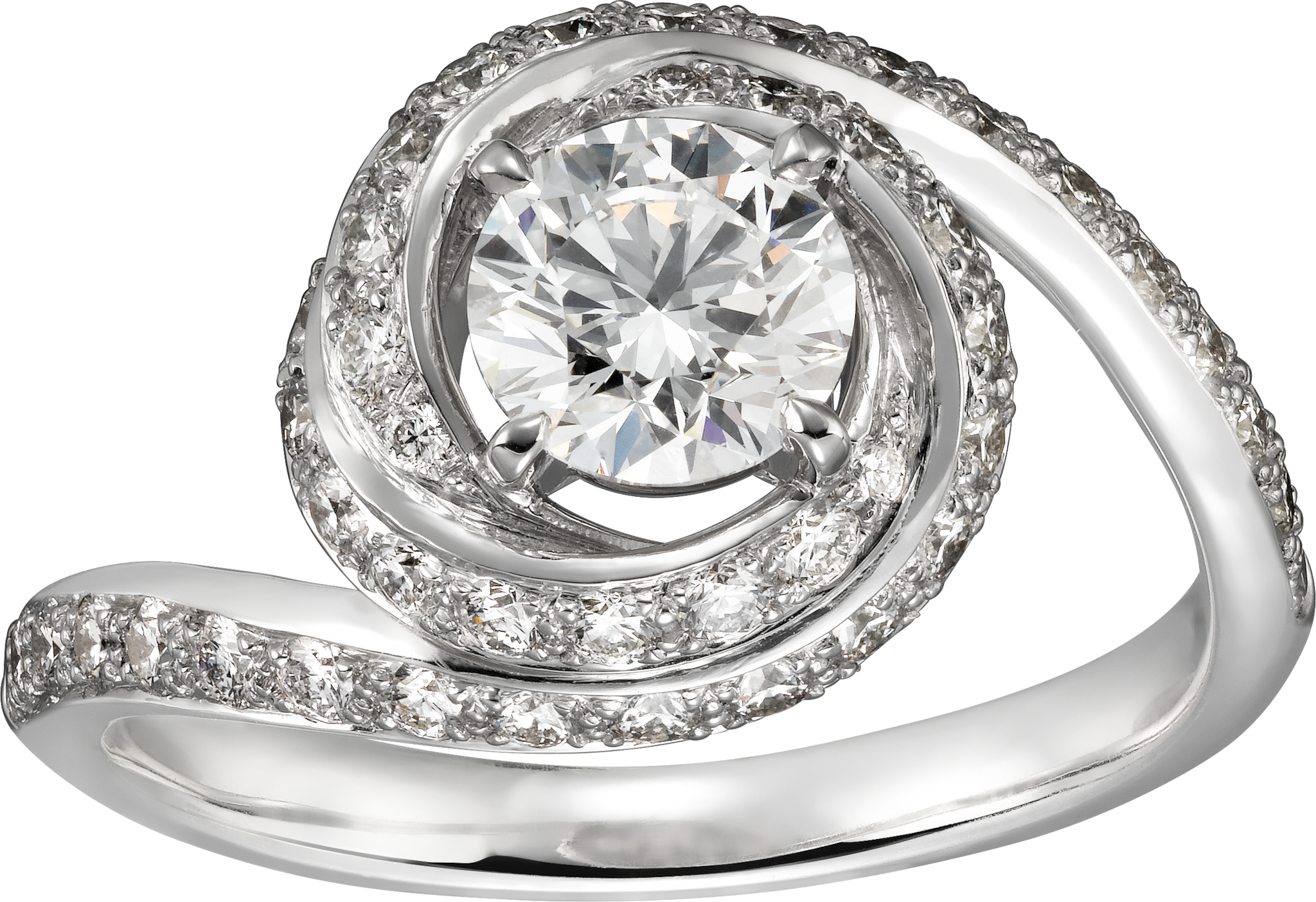 Trinity Ruban solitaire, brilliant-cut diamond, paved 