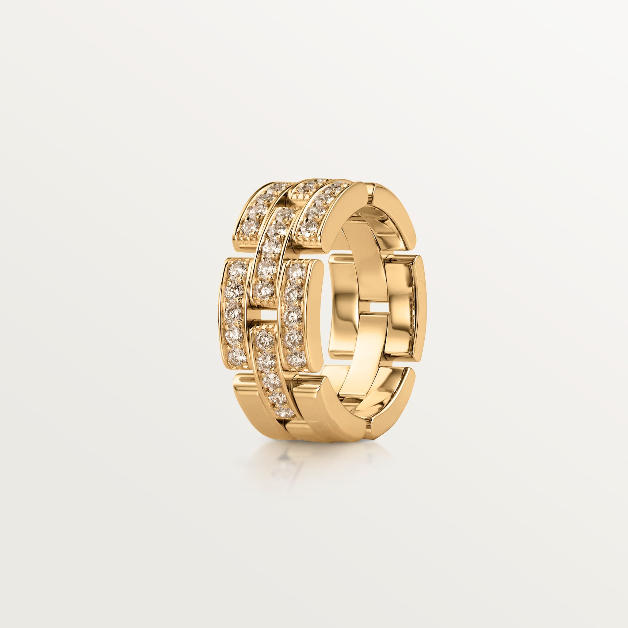 Maillon Panth&egrave;re ring, triple row, half-paved