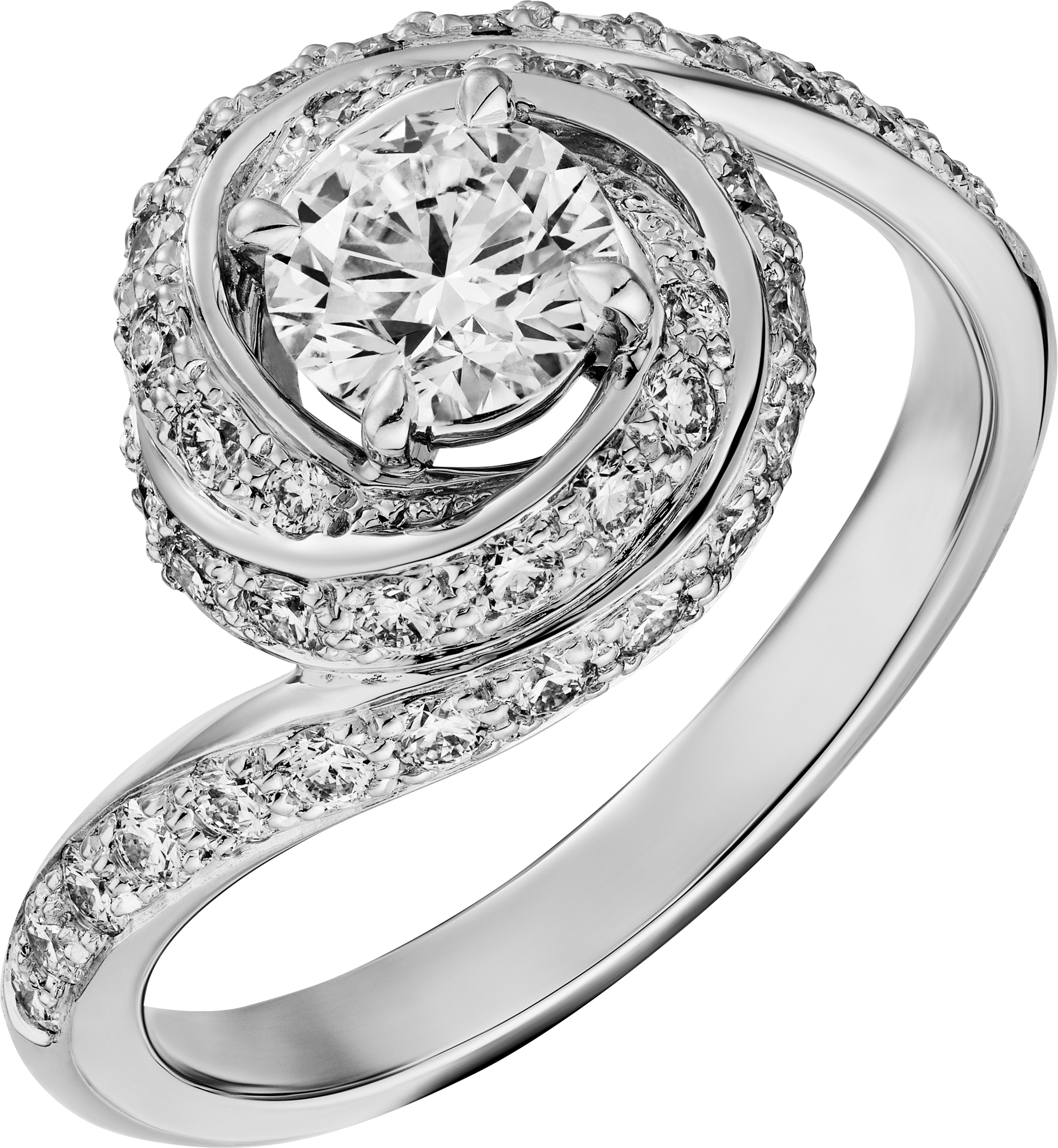 Trinity Ruban solitaire, brilliant-cut diamond, paved 