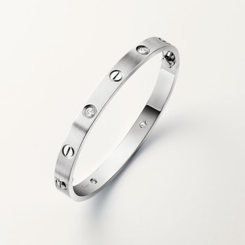 Bracelet #LOVE#, modèle classique, finition brossée, 4 diamants