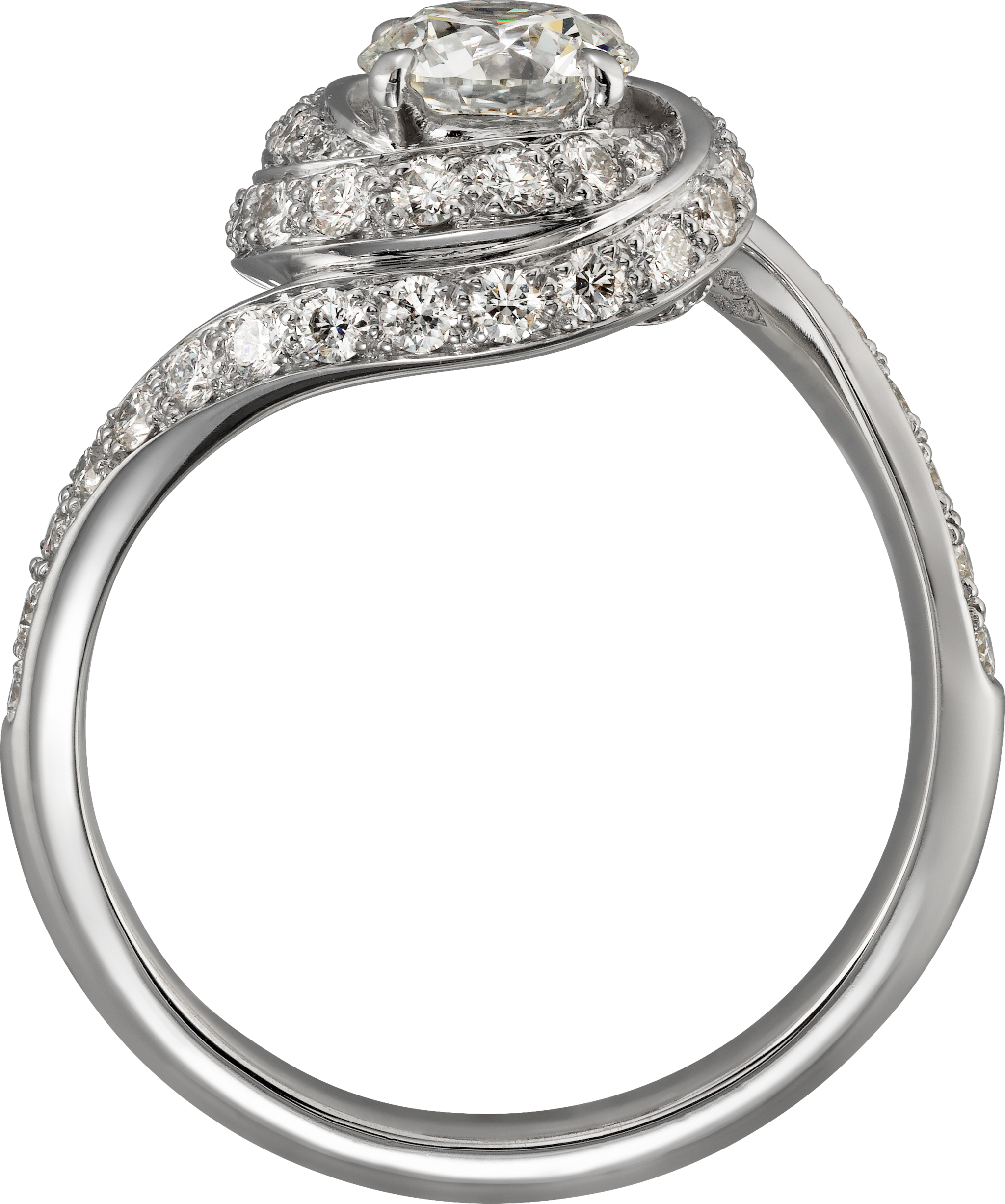 Trinity Ruban solitaire, brilliant-cut diamond, paved 