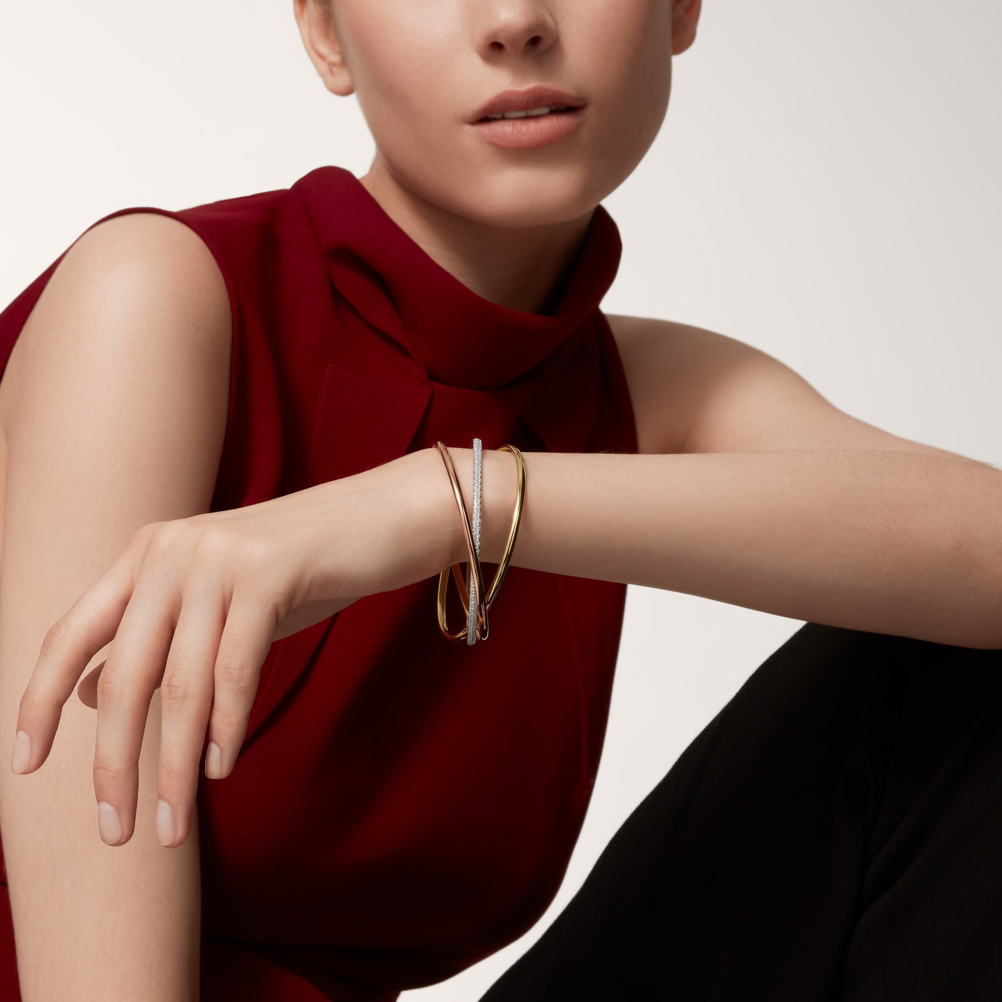 Trinity bracelet, small model, half-paved