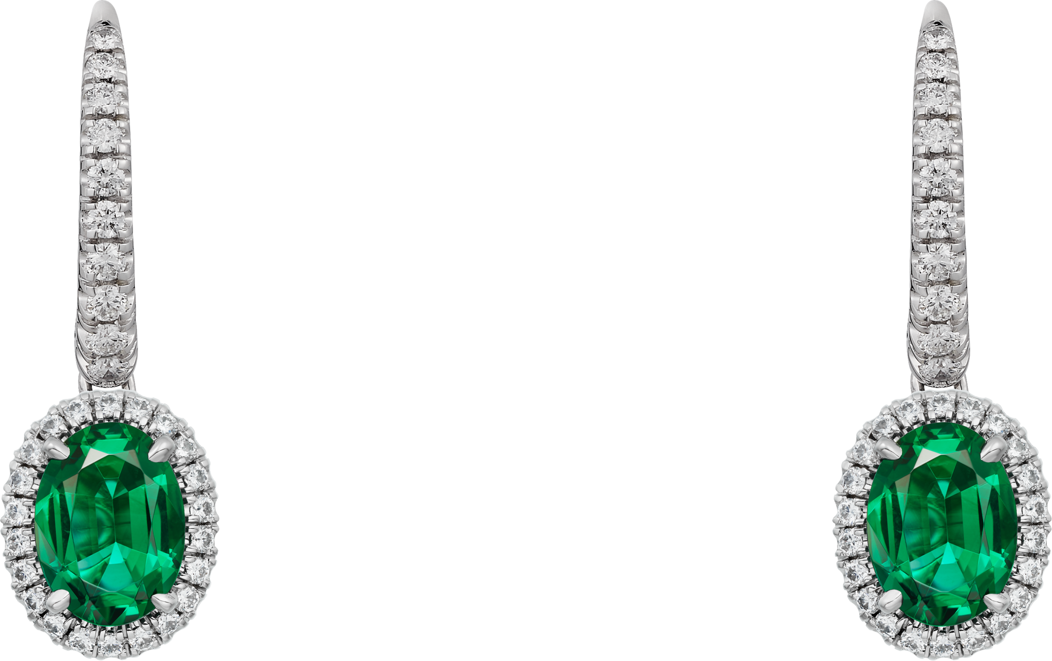 Cartier Destin&eacute;e sleeper earrings, 2 oval-cut emeralds, paved