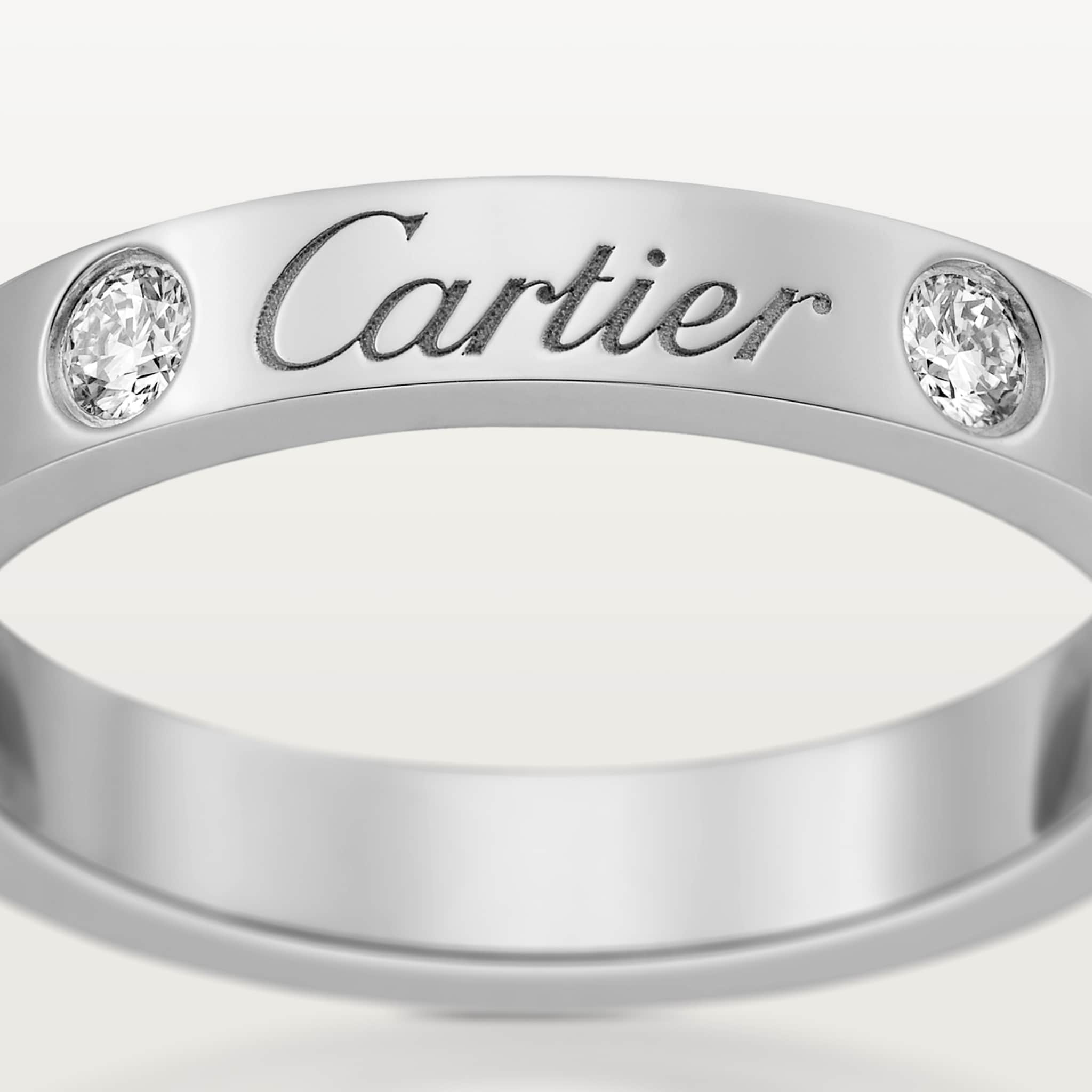 C de Cartier wedding band, 3 mm width, 2 diamonds