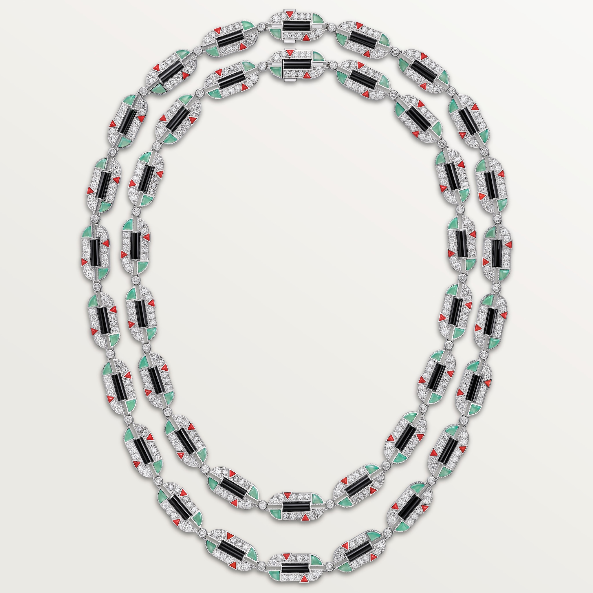 G&eacute;om&eacute;trie & Contrastes necklace, chrysoprase, transformable, paved, image 5
