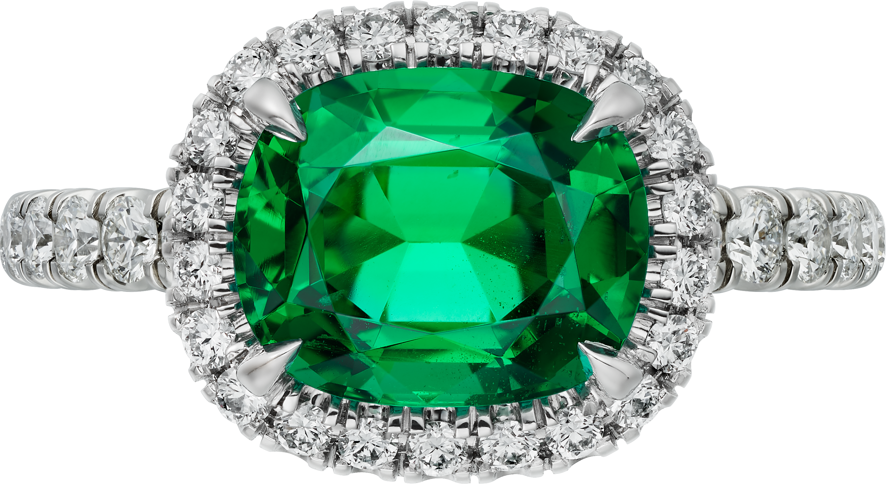 Cartier Destin&eacute;e solitaire, cushion-cut emerald, paved 