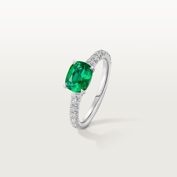 1895 solitaire, cushion-cut emerald, paved  1895 solitaire, cushion-cut emerald, paved