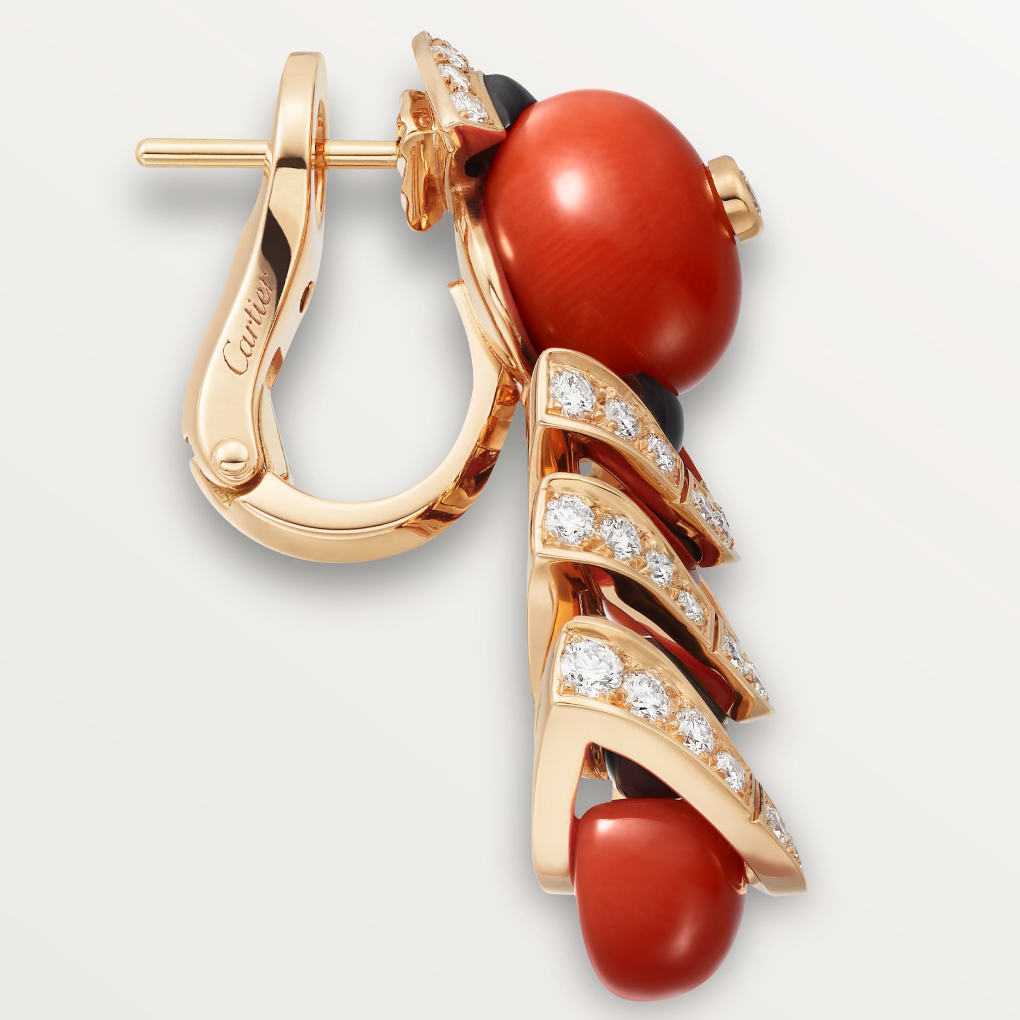 G&eacute;ometrie & Contrastes earrings, coral, paved