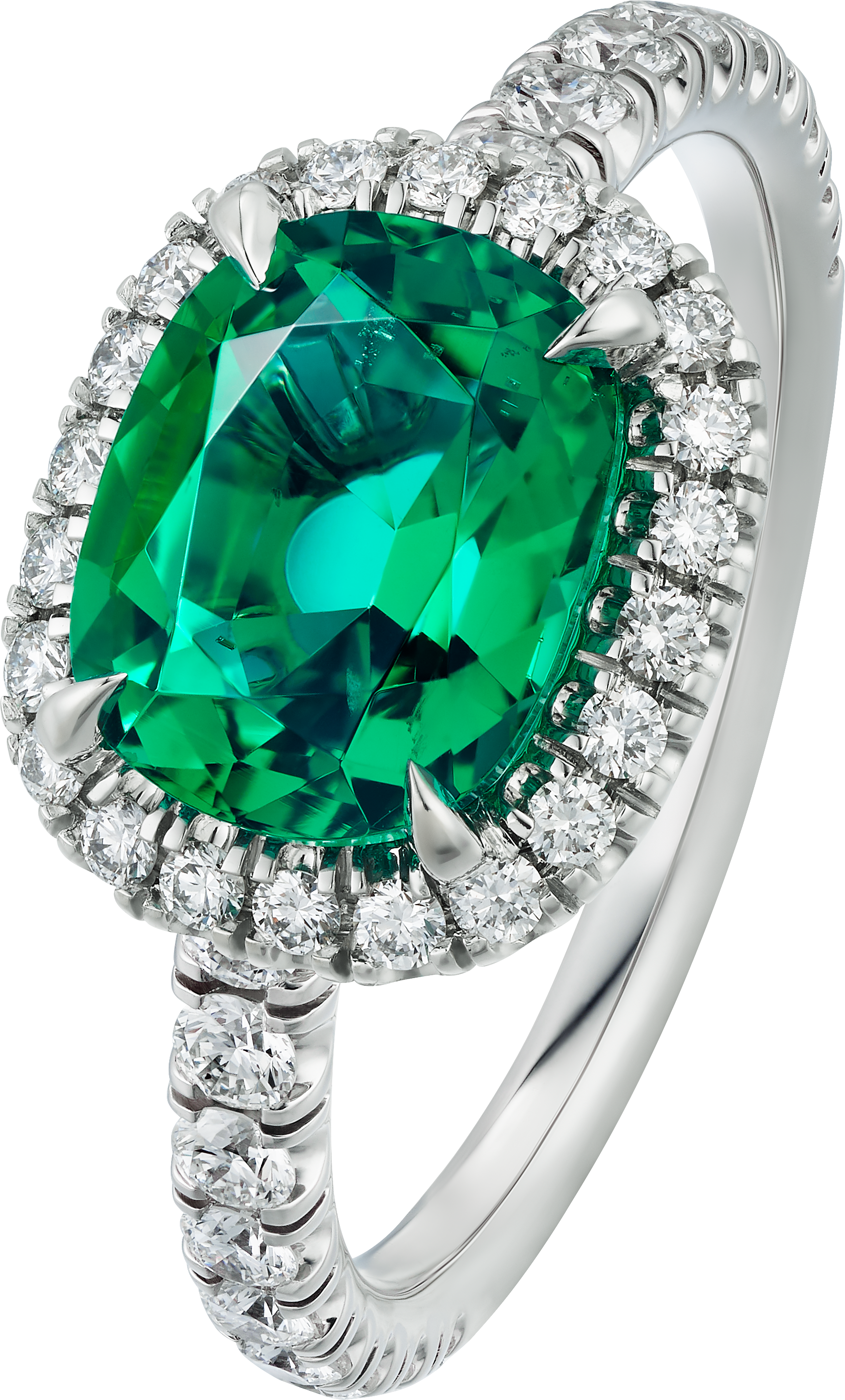 Cartier Destin&eacute;e solitaire, cushion-cut emerald, paved 