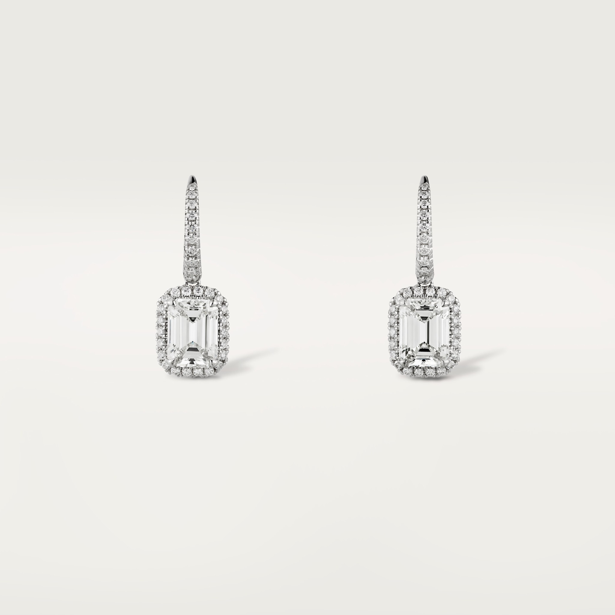 Cartier Destin&eacute;e sleeper earrings, 2 emerald-cut diamonds, paved