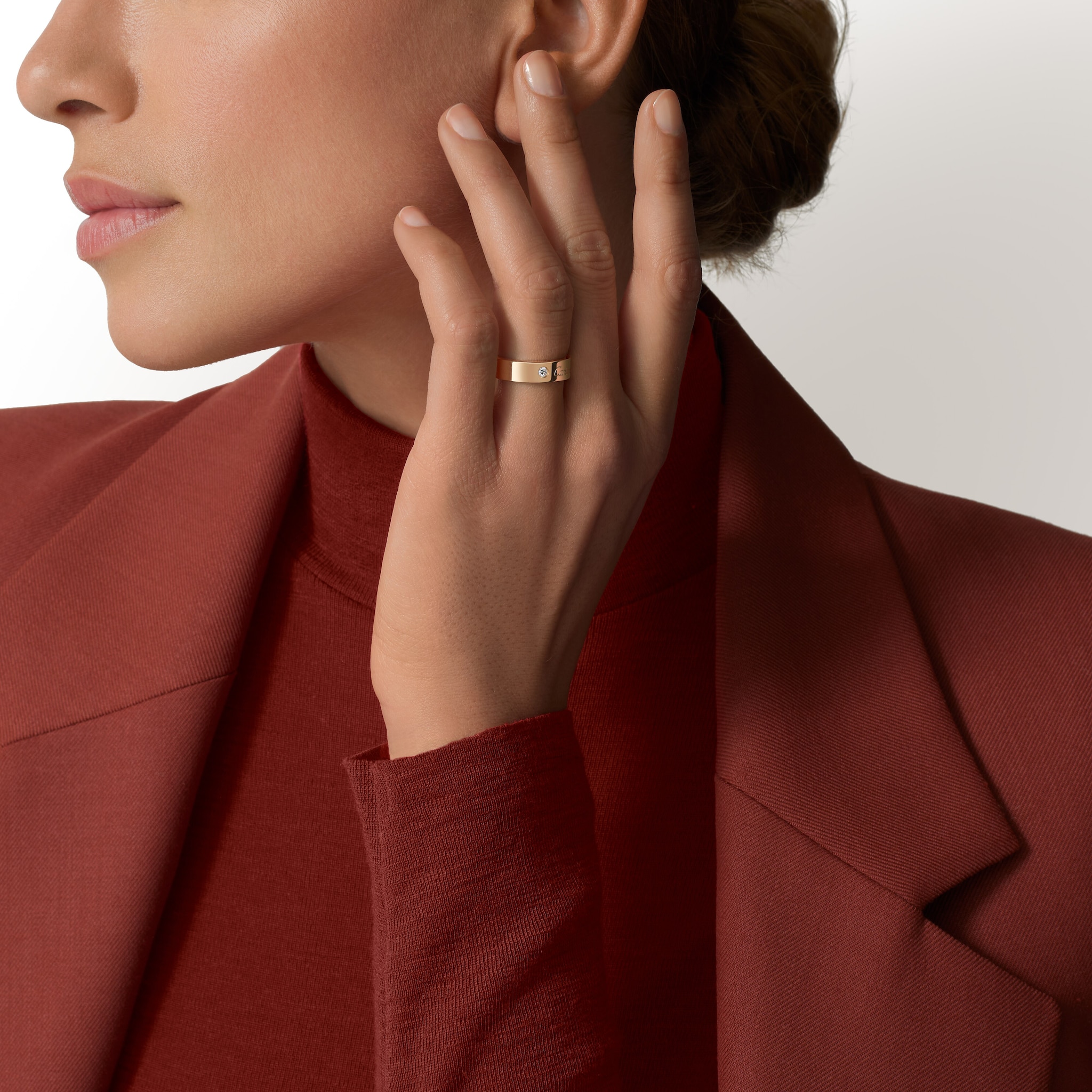 C 드 까르띠에 웨딩 링, 폭 5mm, 다이아몬드 1개