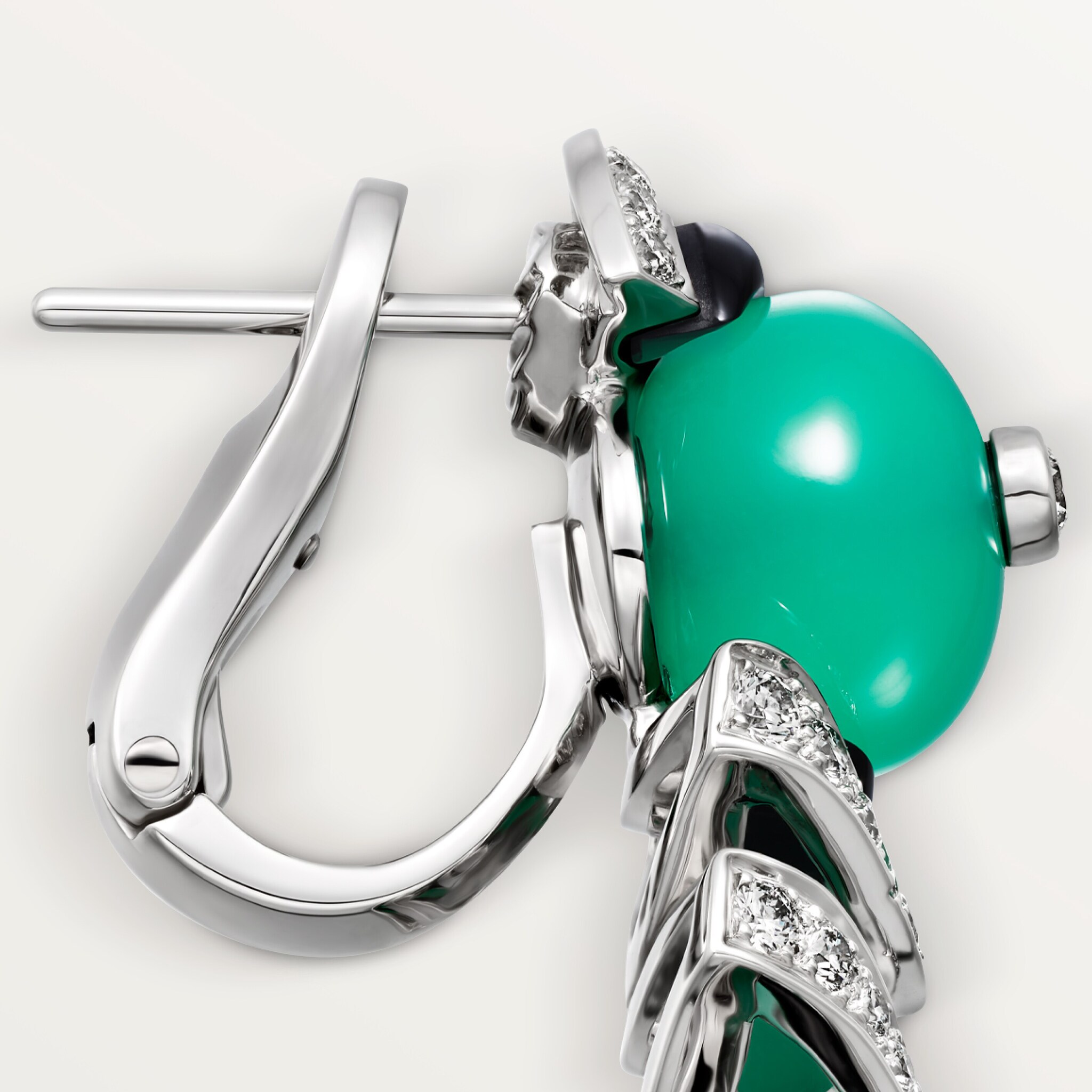 G&eacute;ometrie & Contrastes earrings, chrysoprase, paved