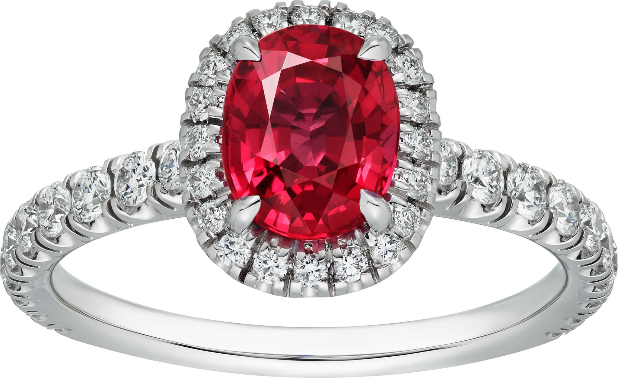 Cartier Destin&eacute;e solitaire, oval-cut ruby, paved 