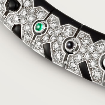 Panthère de Cartier necklace, cabochon-cut emerald, paved  Panthère de Cartier necklace, cabochon-cut emerald, paved